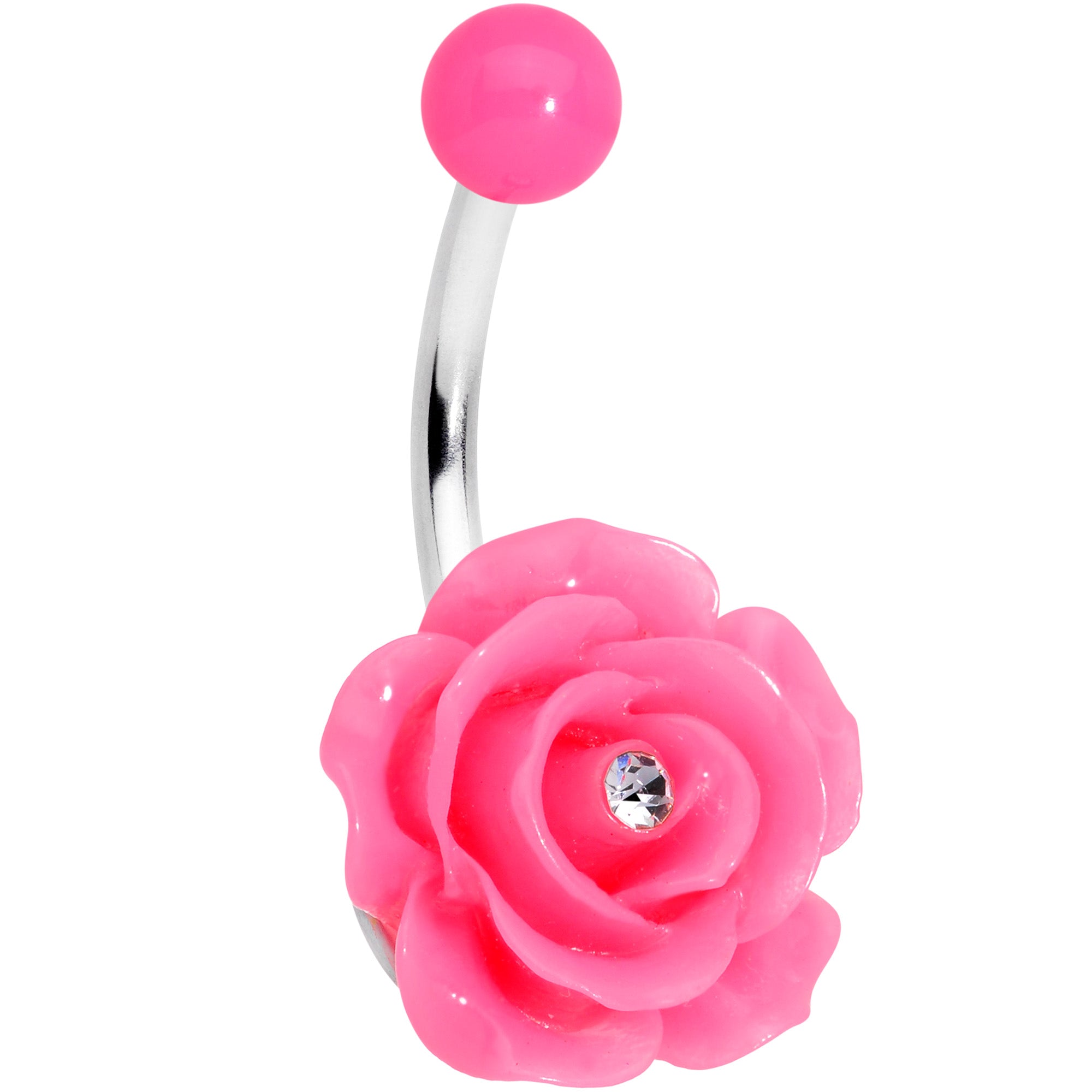 Clear Pink Gem Flower Belly Ring Set of 3