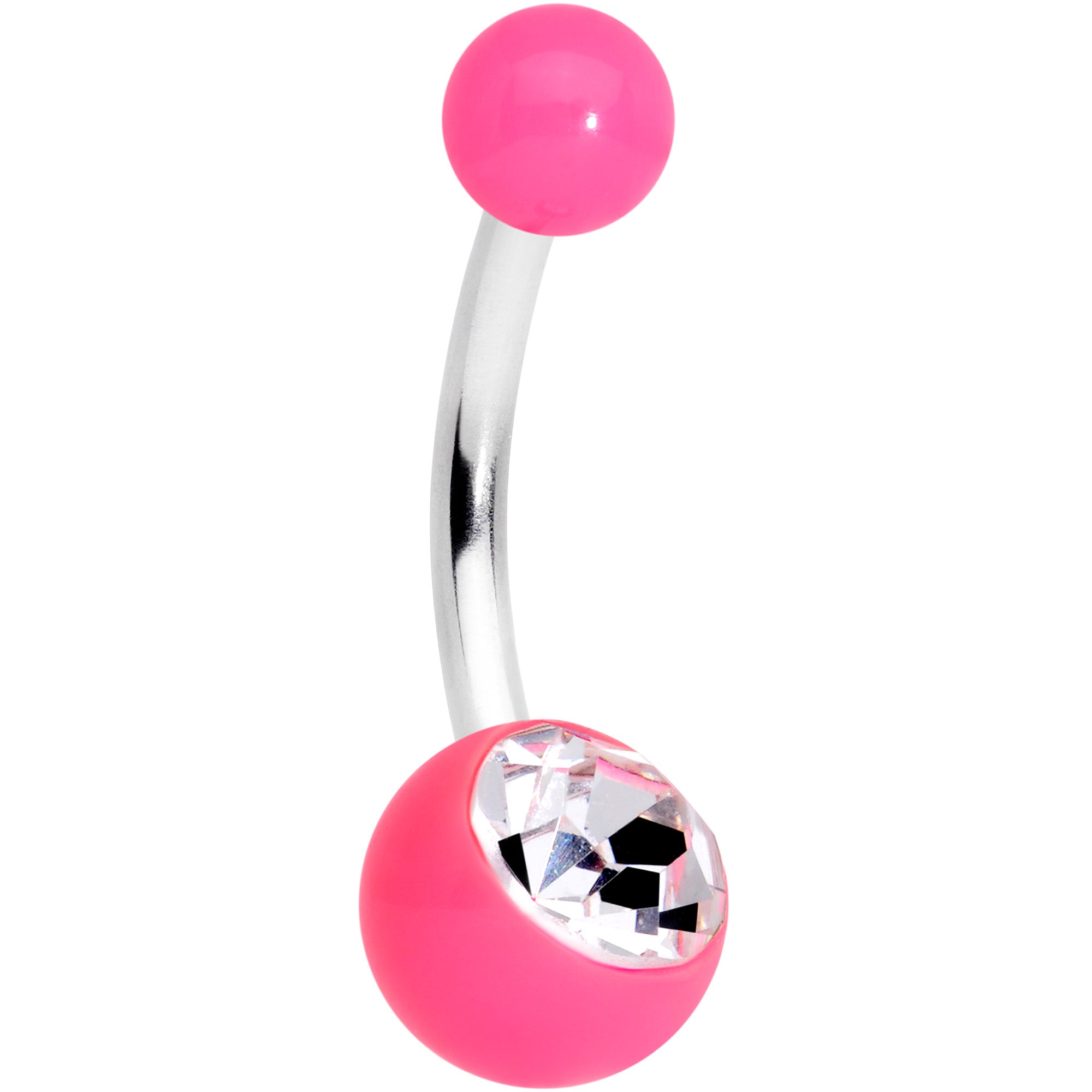 Clear Pink Gem Flower Belly Ring Set of 3