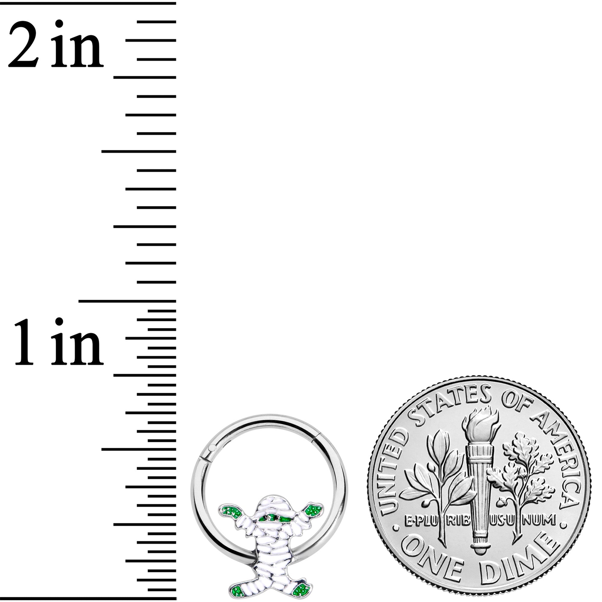 16G 3/8 White Green Mummy Halloween Hinged Segment Ring