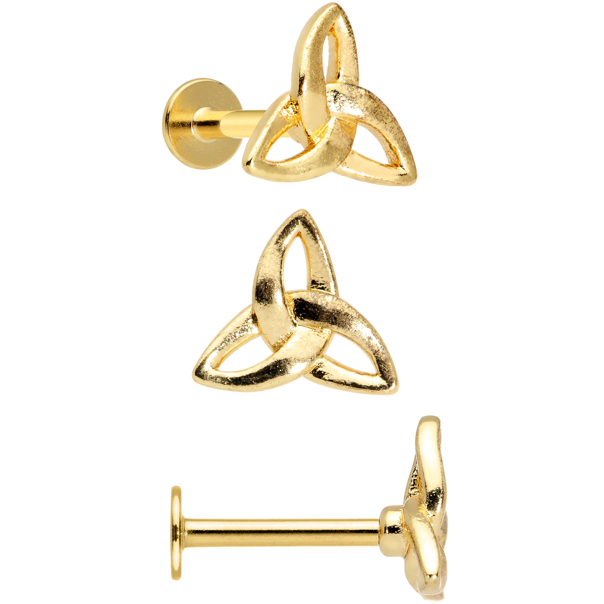 16G 5/16 Clear CZ Gem Gold Tone Triquetra Labret Tragus Set of 3