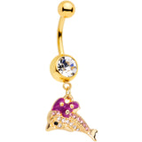 Clear Gem Gold Tone Dainty Dolphin Dangle Belly Ring