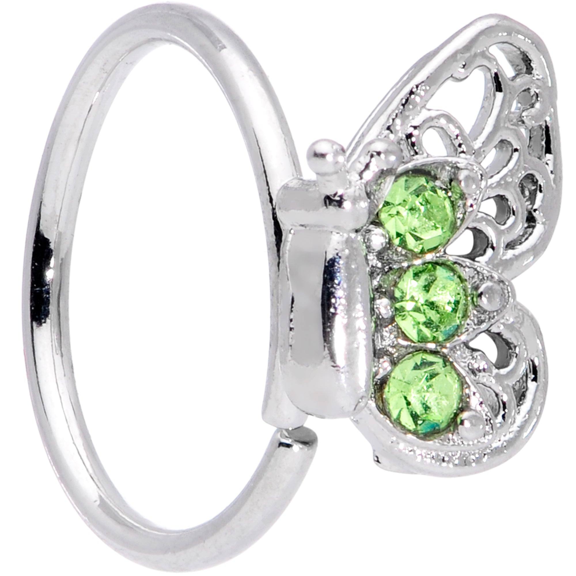 20G 5/16 Green Gem Lacy Butterfly Nose Hoop