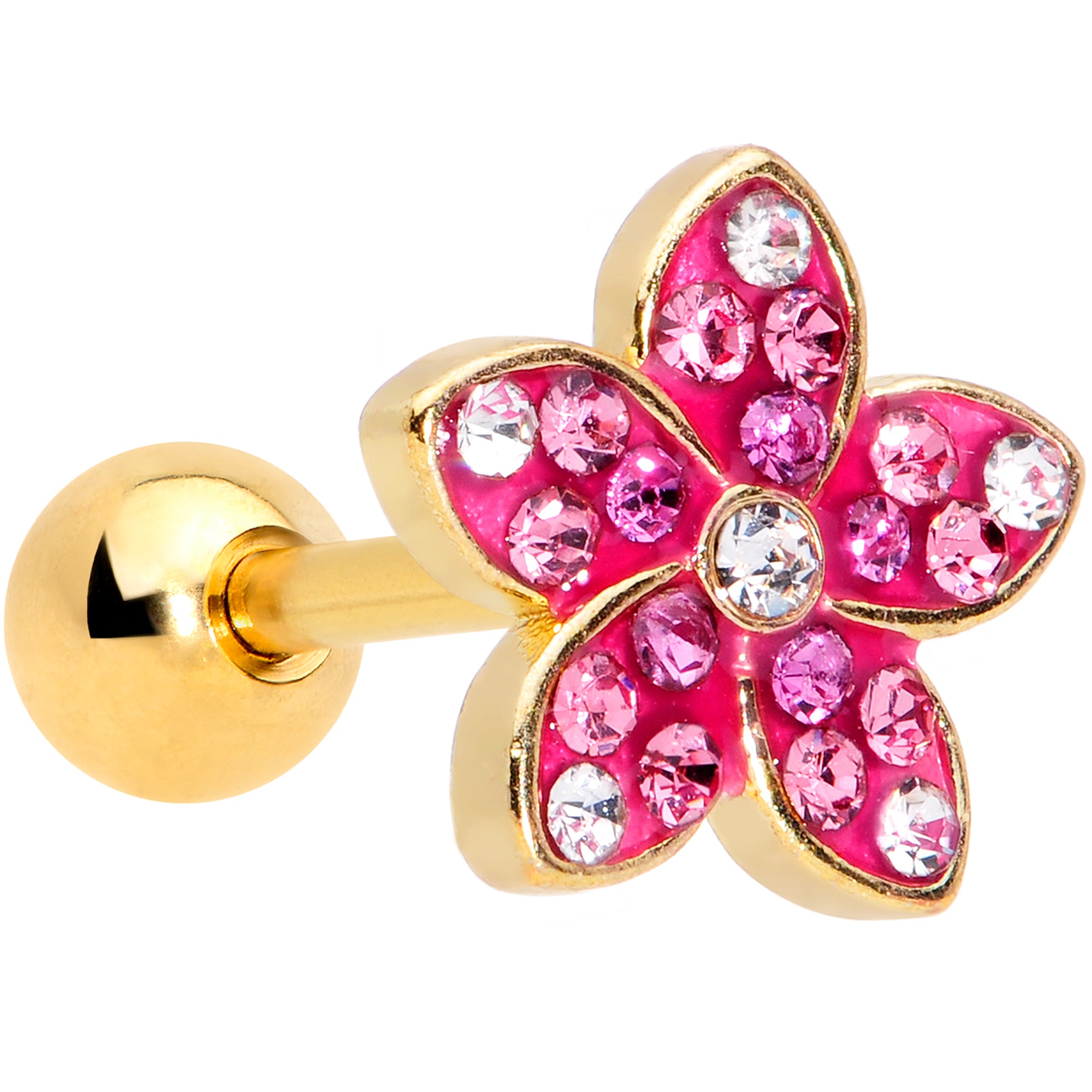 16G 1/4  Purple Gem Gold Tone Fabulous Flower Cartilage Tragus