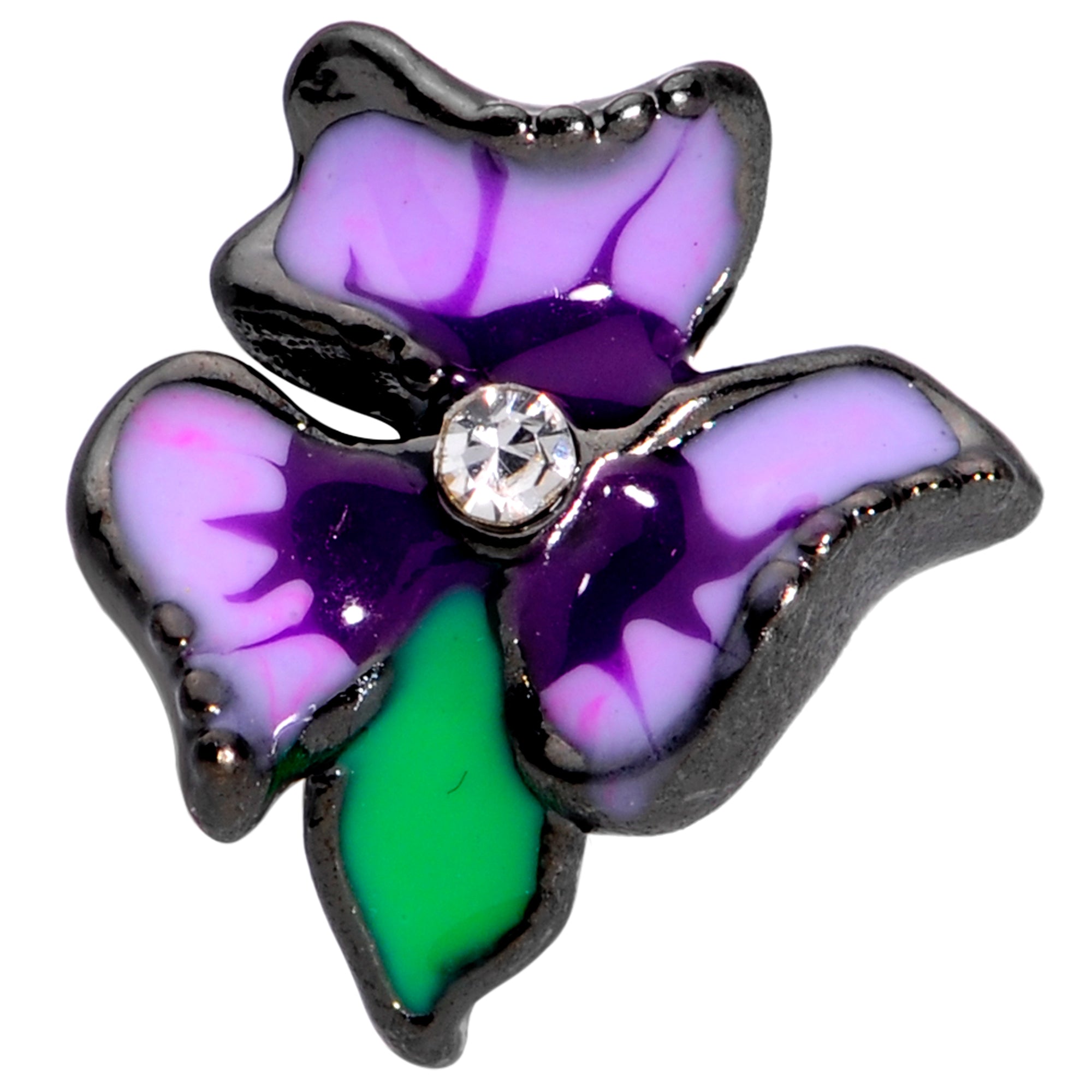 16G 1/4 Clear Gem Black Iris Flower Cartilage Tragus Earring