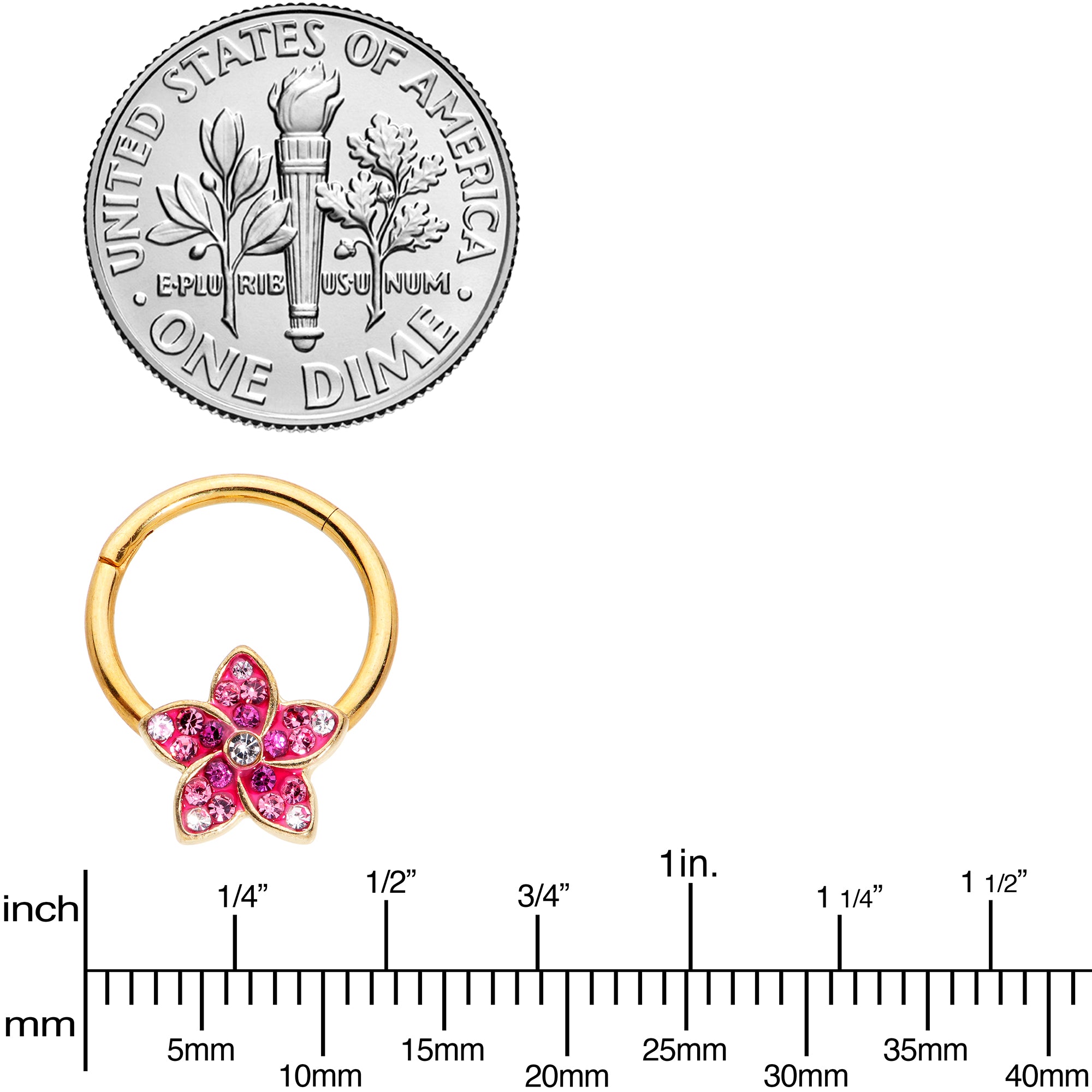 16G 3/8 Purple Gem Gold Tone Fabulous Flower Hinged Segment Ring