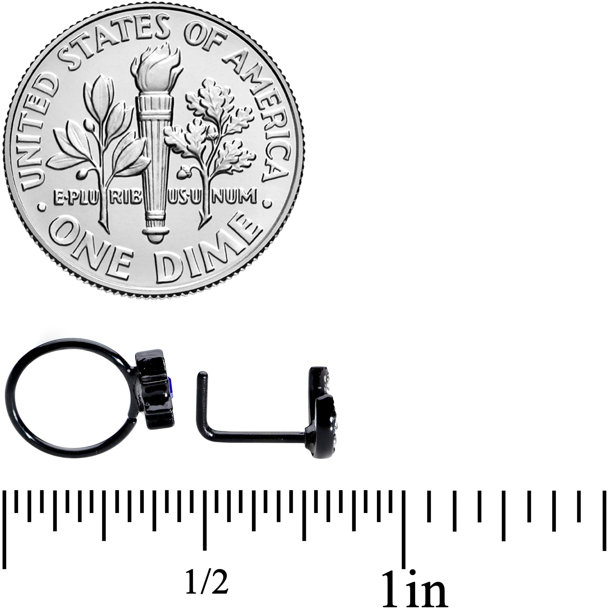 20G 5/16 Blue Gem Black Moon Star Assorted Nose Ring Set of 3