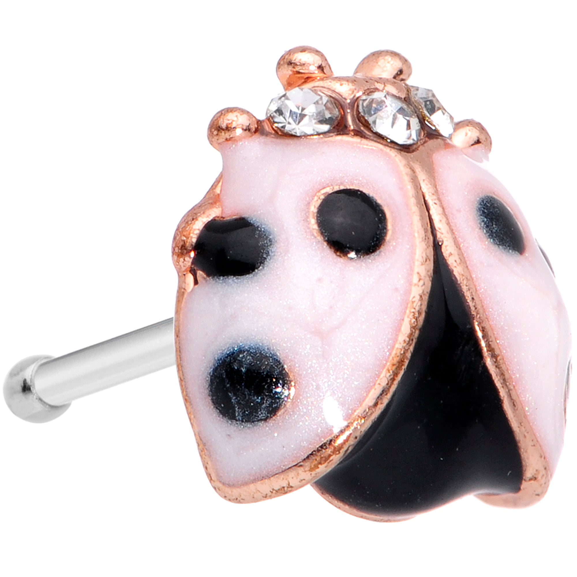 20G 1/4 Clear Gem Rose Gold Tone Lil Ladybug Nose Bone