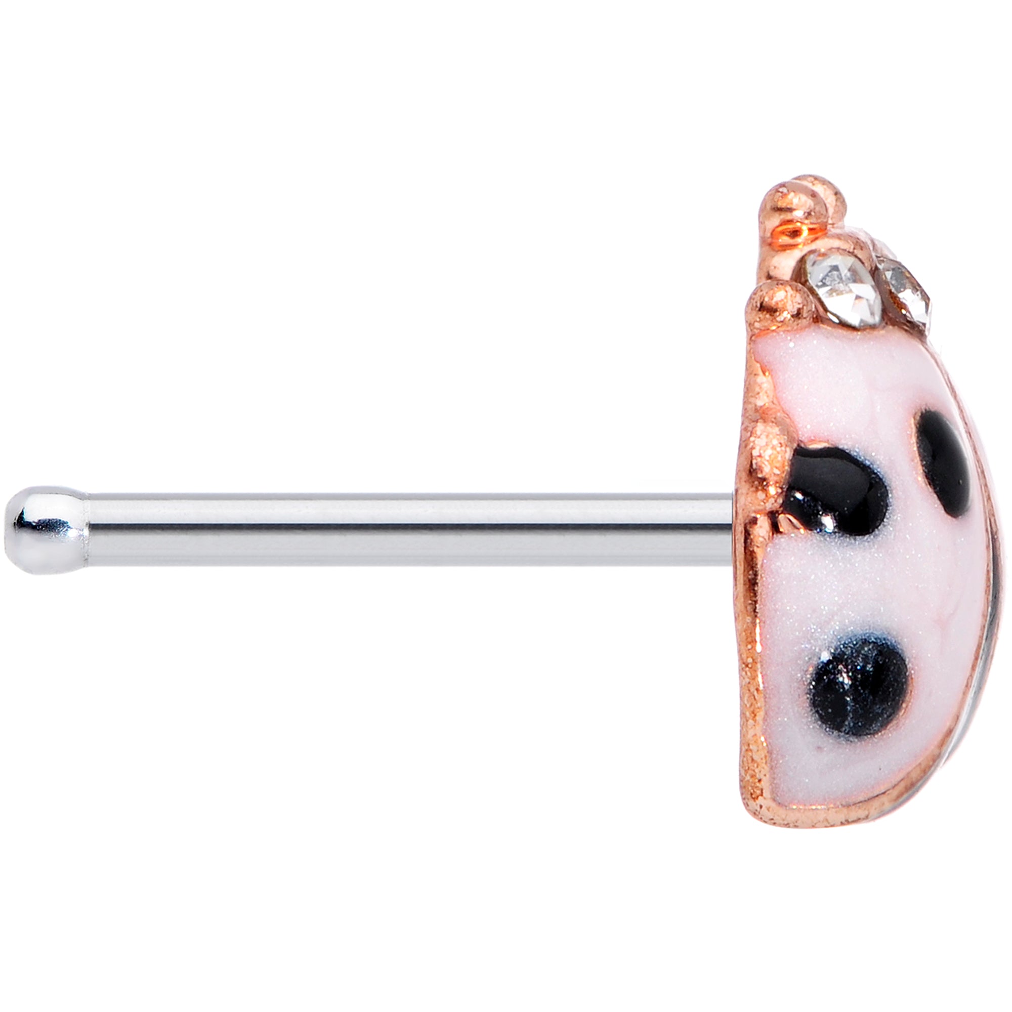 20G 1/4 Clear Gem Rose Gold Tone Lil Ladybug Nose Bone