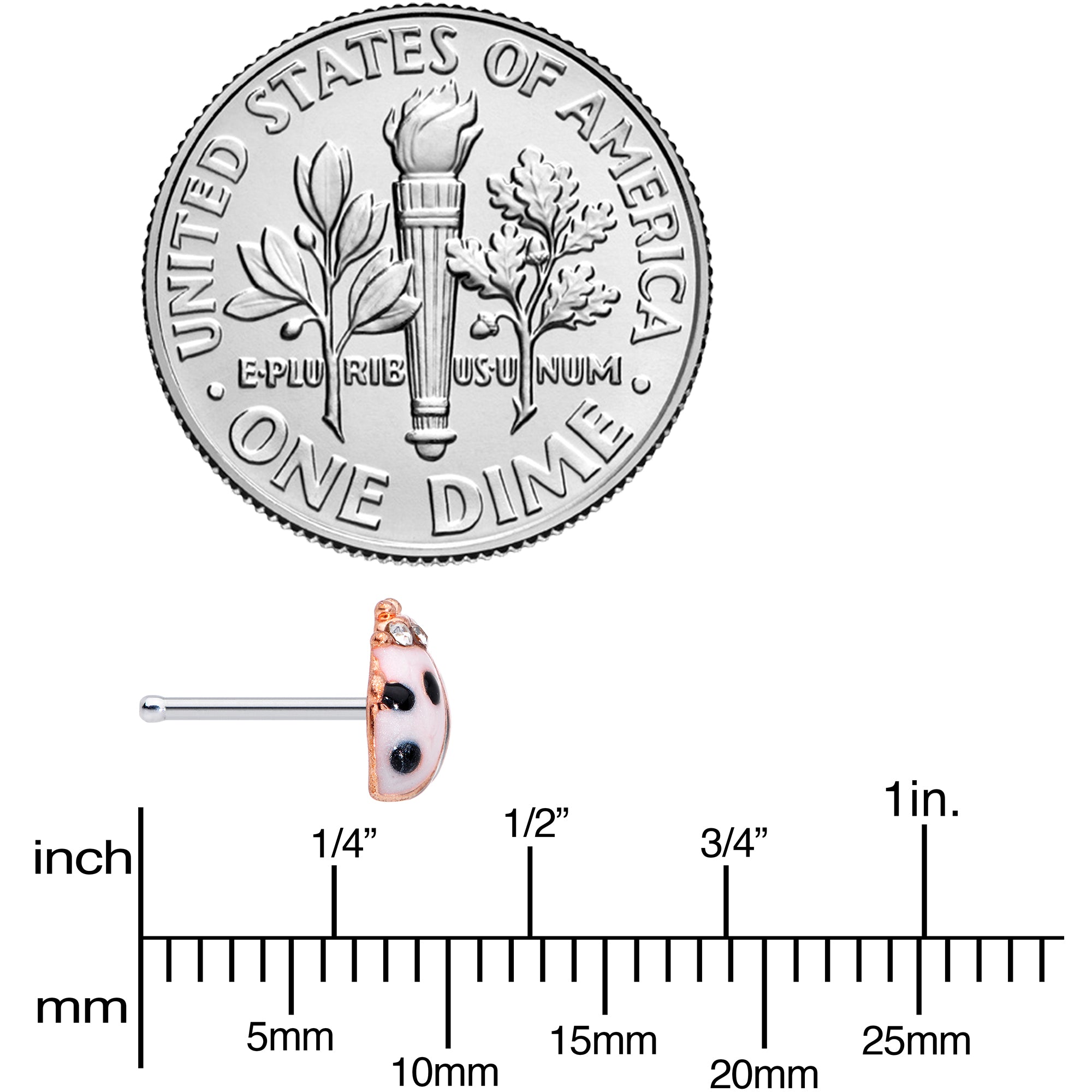 20G 1/4 Clear Gem Rose Gold Tone Lil Ladybug Nose Bone