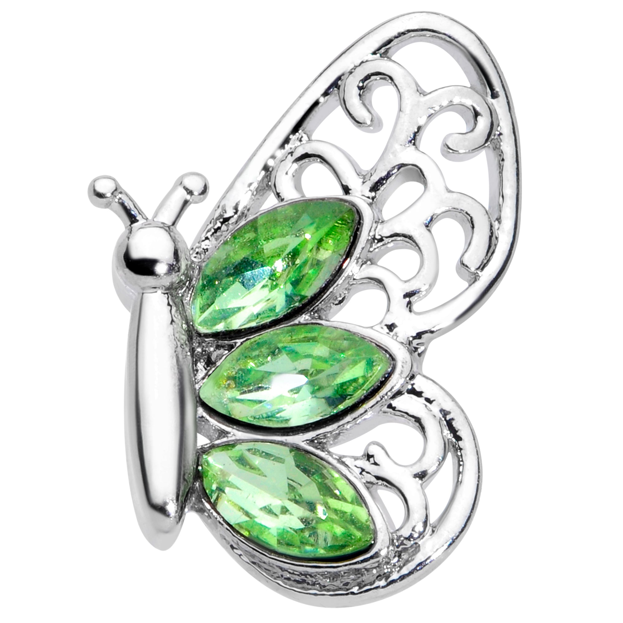 16G 1/4 Green Gem Lacy Butterfly Cartilage Tragus Earring