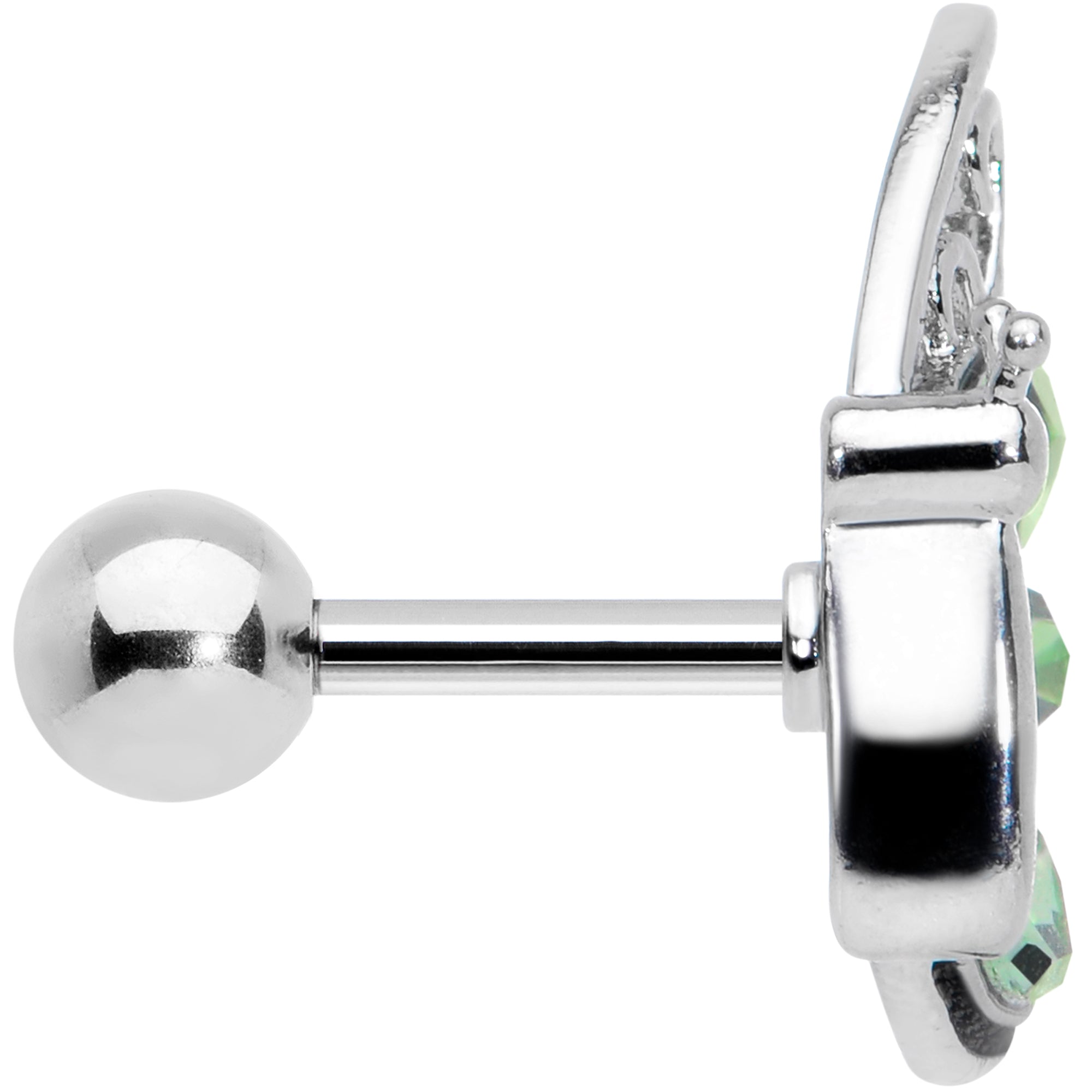 16G 1/4 Green Gem Lacy Butterfly Cartilage Tragus Earring