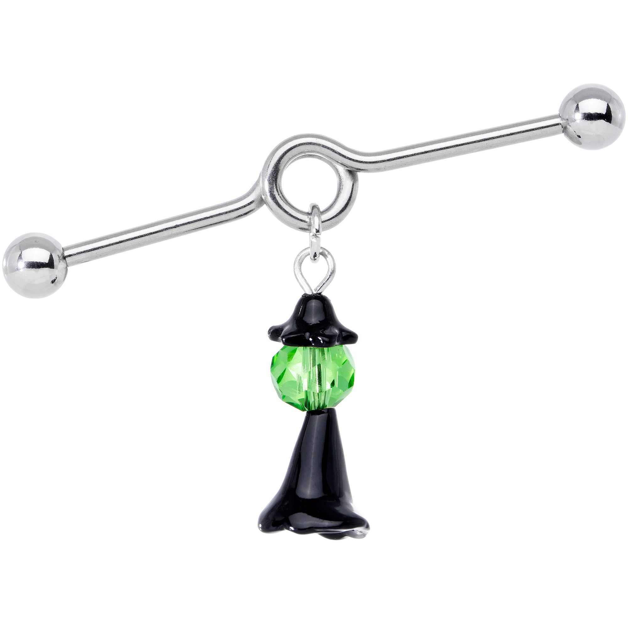 14G Green Gem Spooky Witch Halloween Dangle Project Bar 38mm