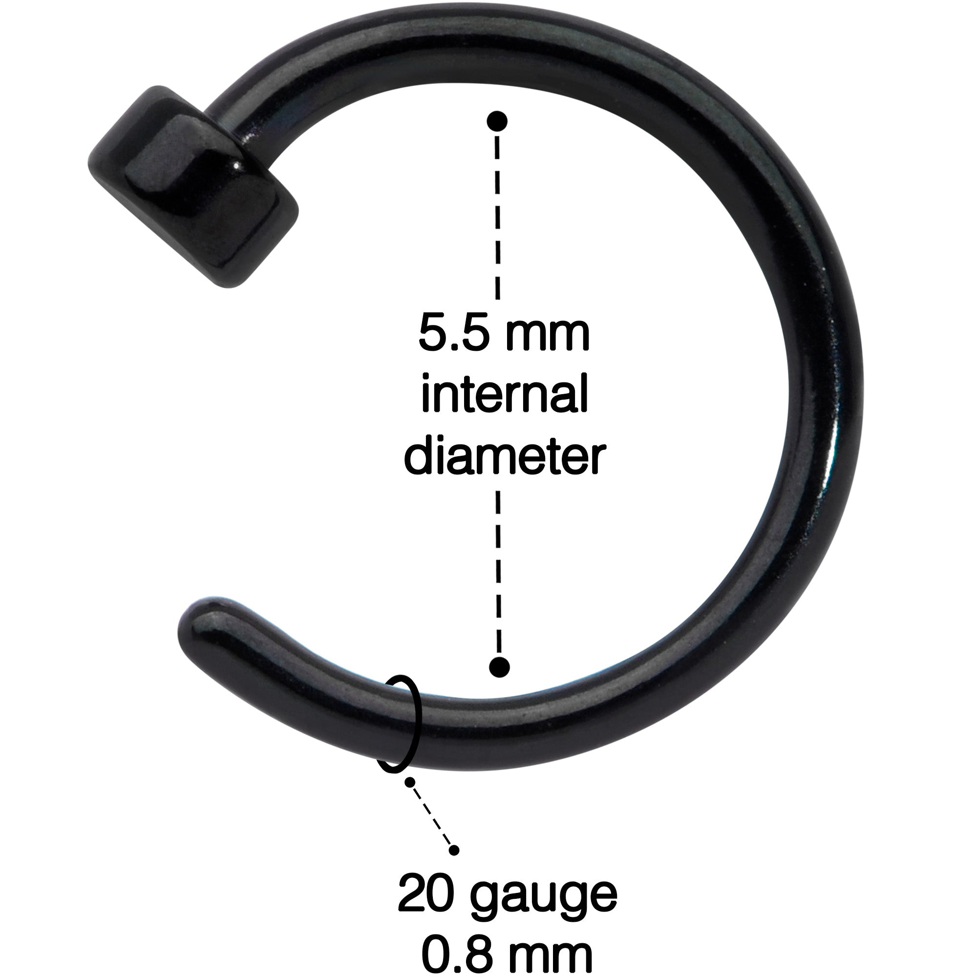 20G 1/4 Black Simple Disc Nose Hoop
