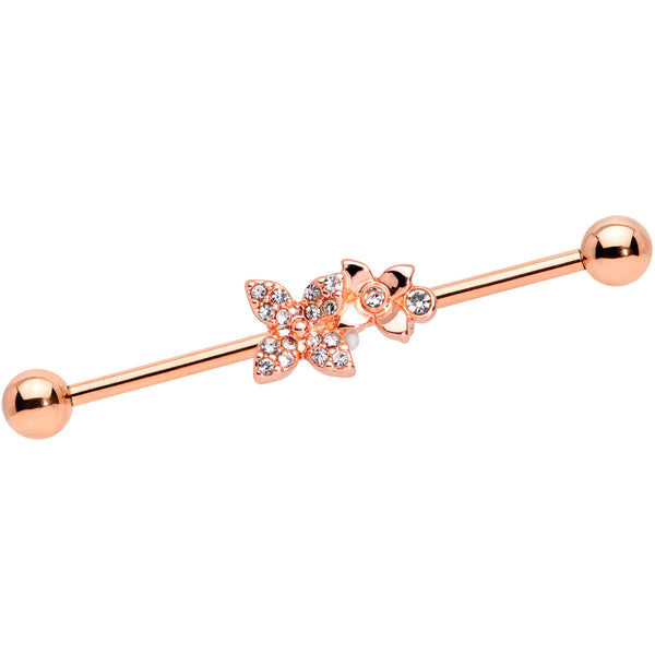 14 Gauge Clear Gem Rose Gold Tone Butterfly Industrial Barbell 38mm