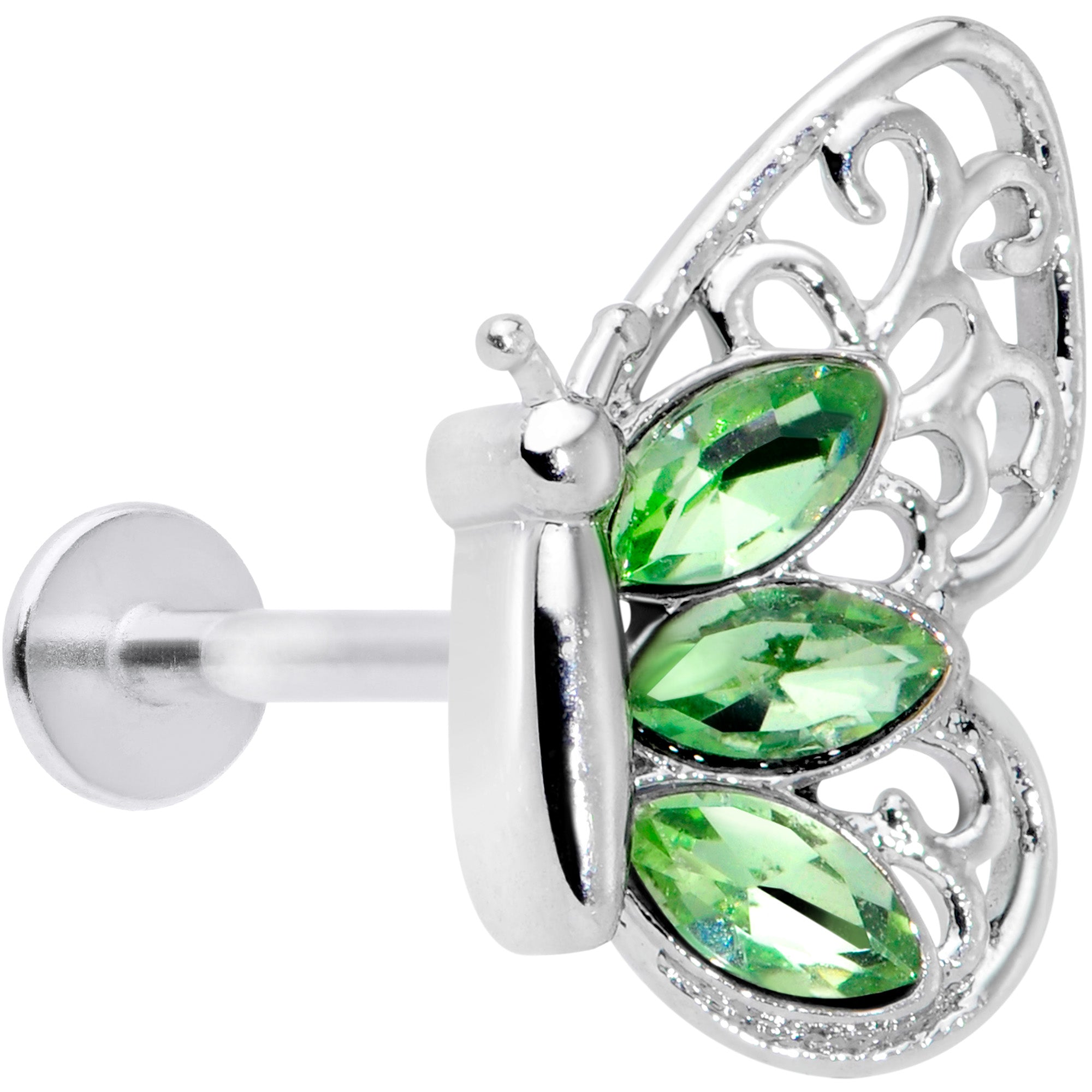 16G 5/16 Green Gem Lacy Butterfly Labret Monroe Tragus