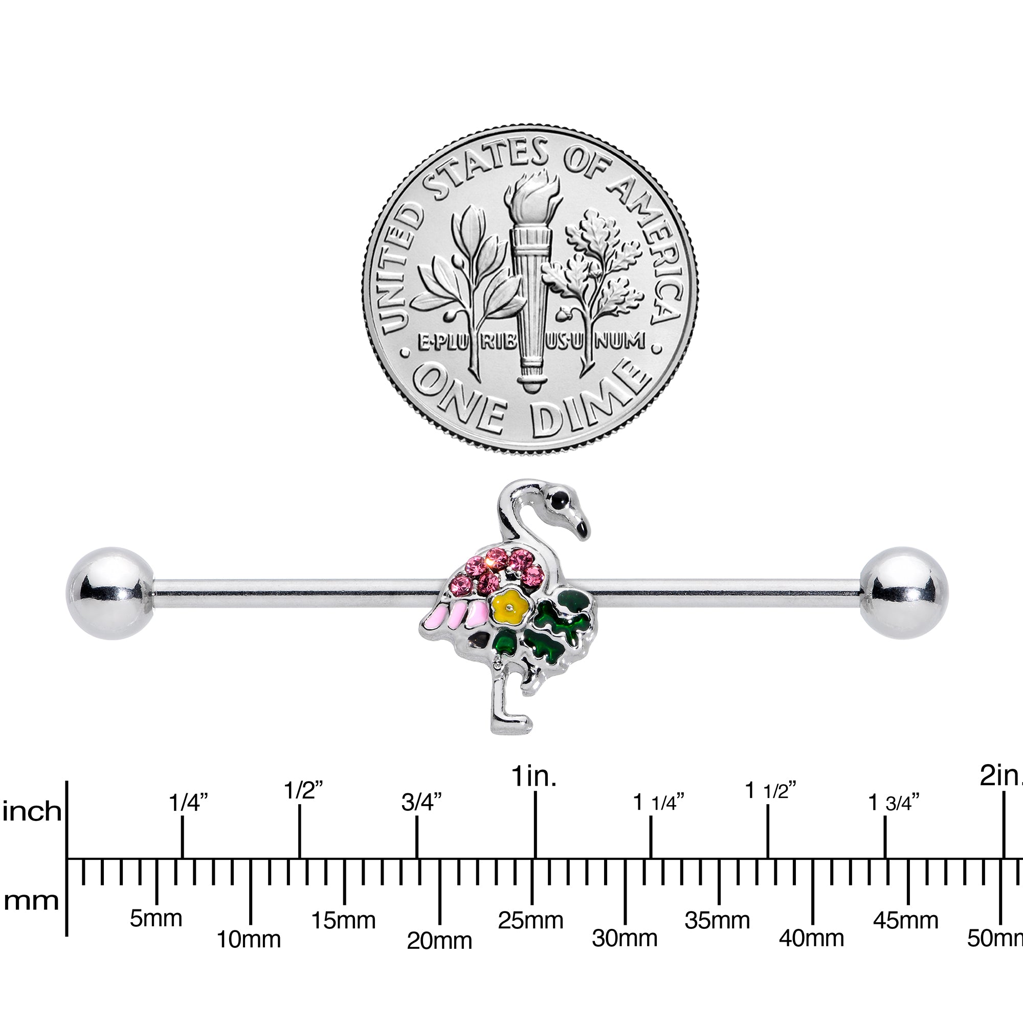 14G Pink Gem Funky Flamingo Industrial Barbell 38mm