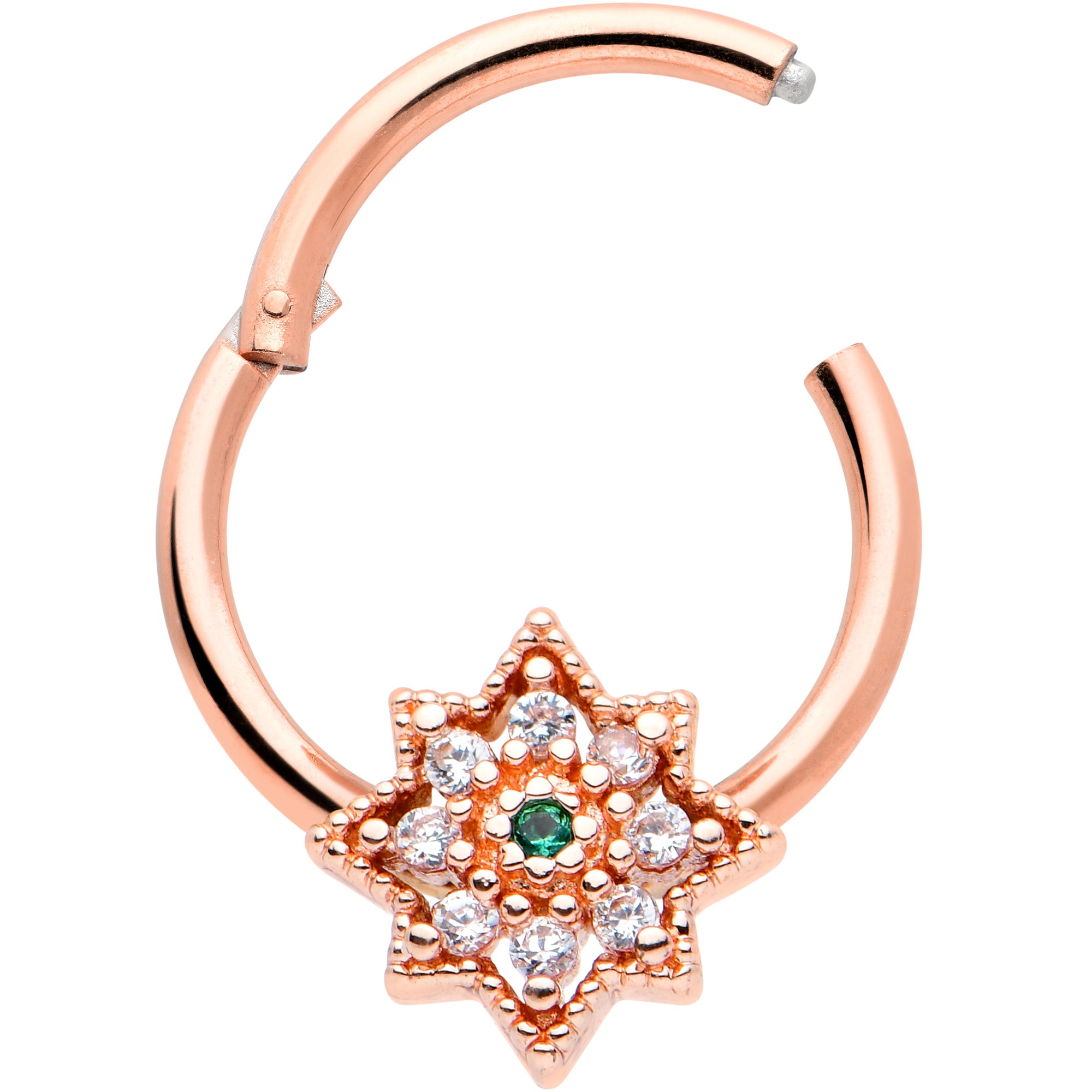 16G 3/8 Green Gem Rose Gold Tone Evening Star Hinged Segment Ring