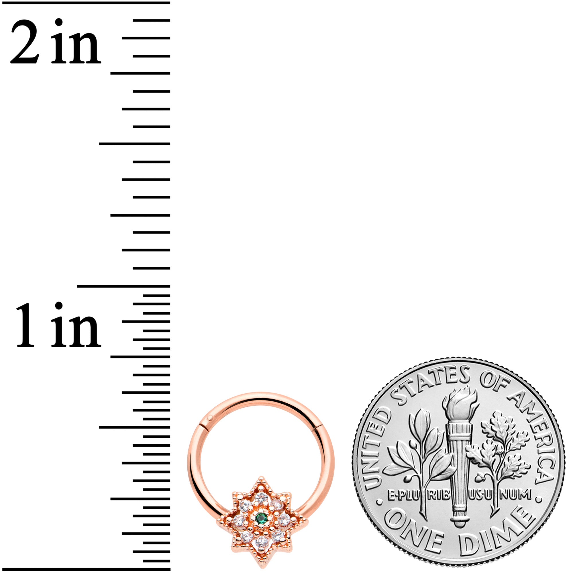 16G 3/8 Green Gem Rose Gold Tone Evening Star Hinged Segment Ring