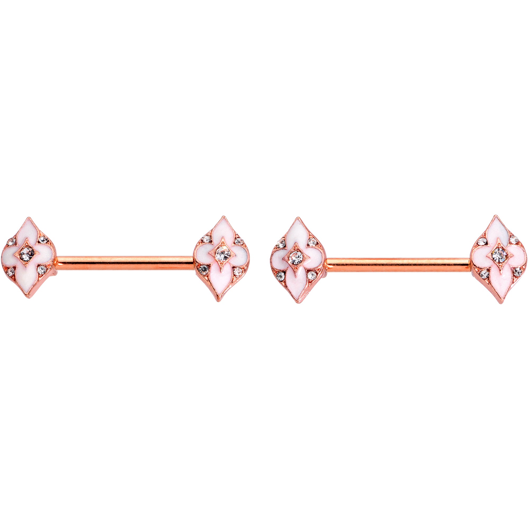 14G 9/16 Clear Gem Rose Gold Tone Pink Cross Nipple Ring Set