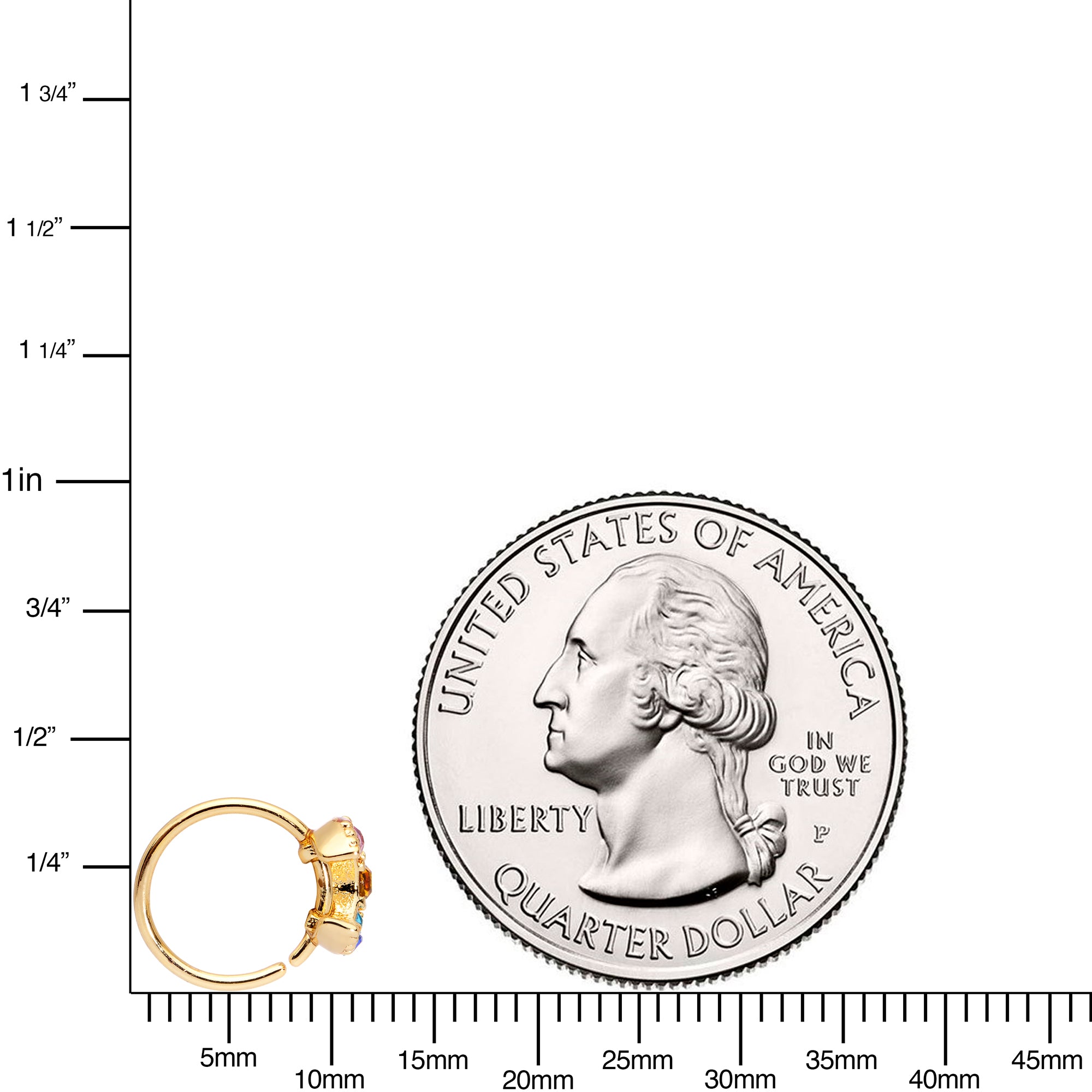 20G 5/16 Rainbow Gem Gold Tone Crescent Moon Nose Hoop