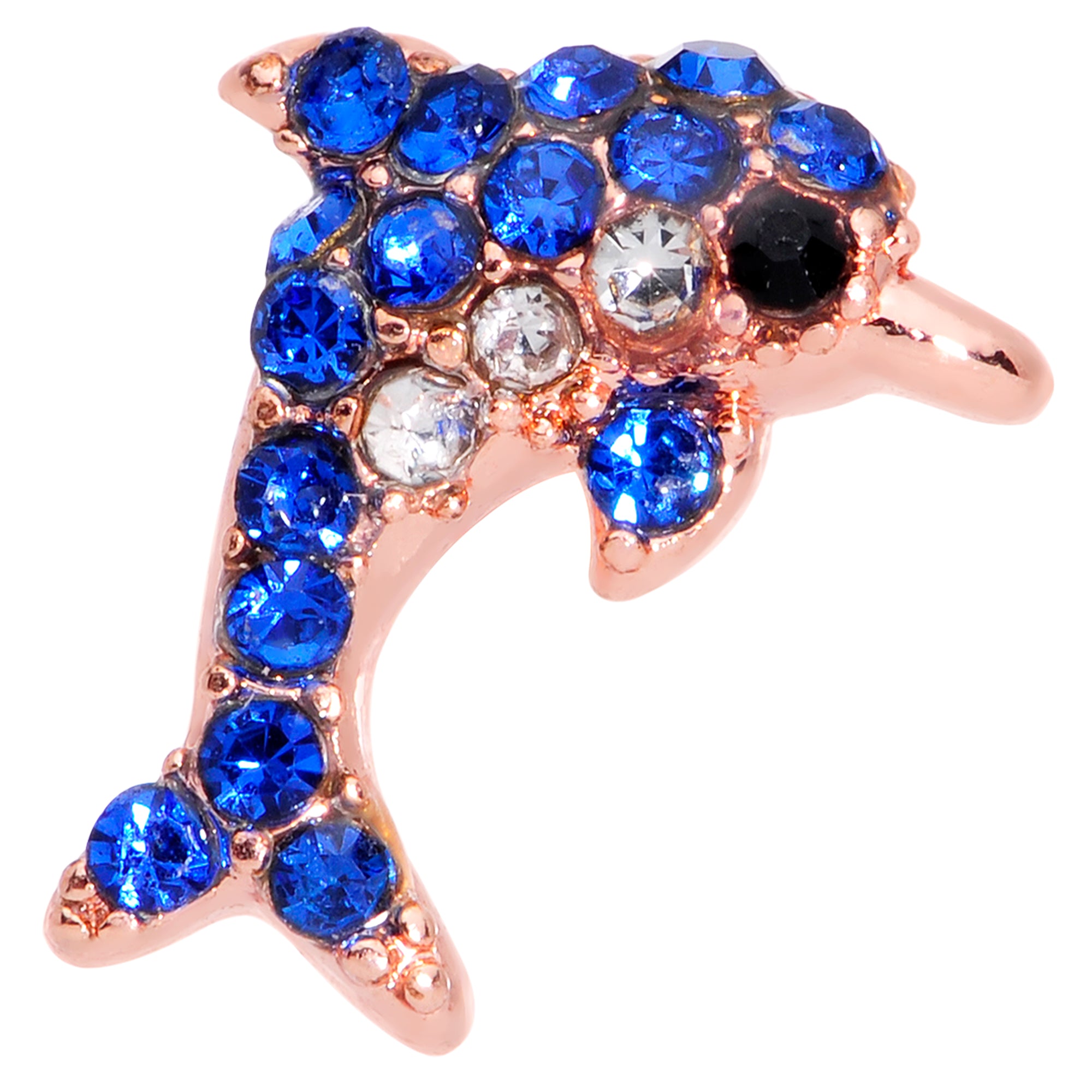 16G 1/4 Blue Gem Rose Gold Tone Dolphin Cartilage Tragus Earring