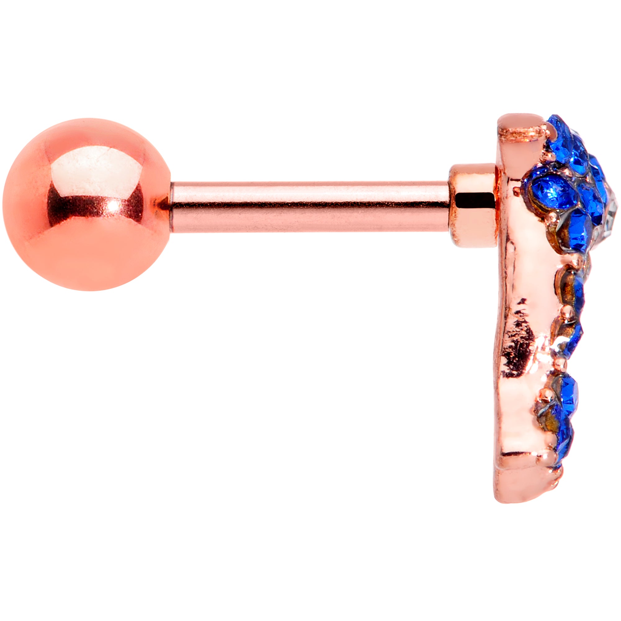16G 1/4 Blue Gem Rose Gold Tone Dolphin Cartilage Tragus Earring
