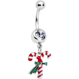 Clear Gem Wreath Stocking Candy Cane Christmas Belly Ring Set of 3