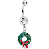 Clear Gem Wreath Stocking Candy Cane Christmas Belly Ring Set of 3