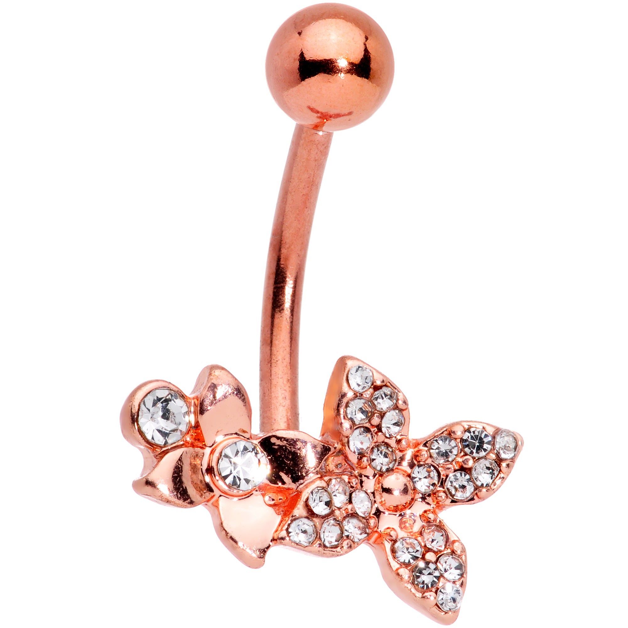 Clear Gem Rose Gold Tone Butterfly Flower Glam Belly Ring