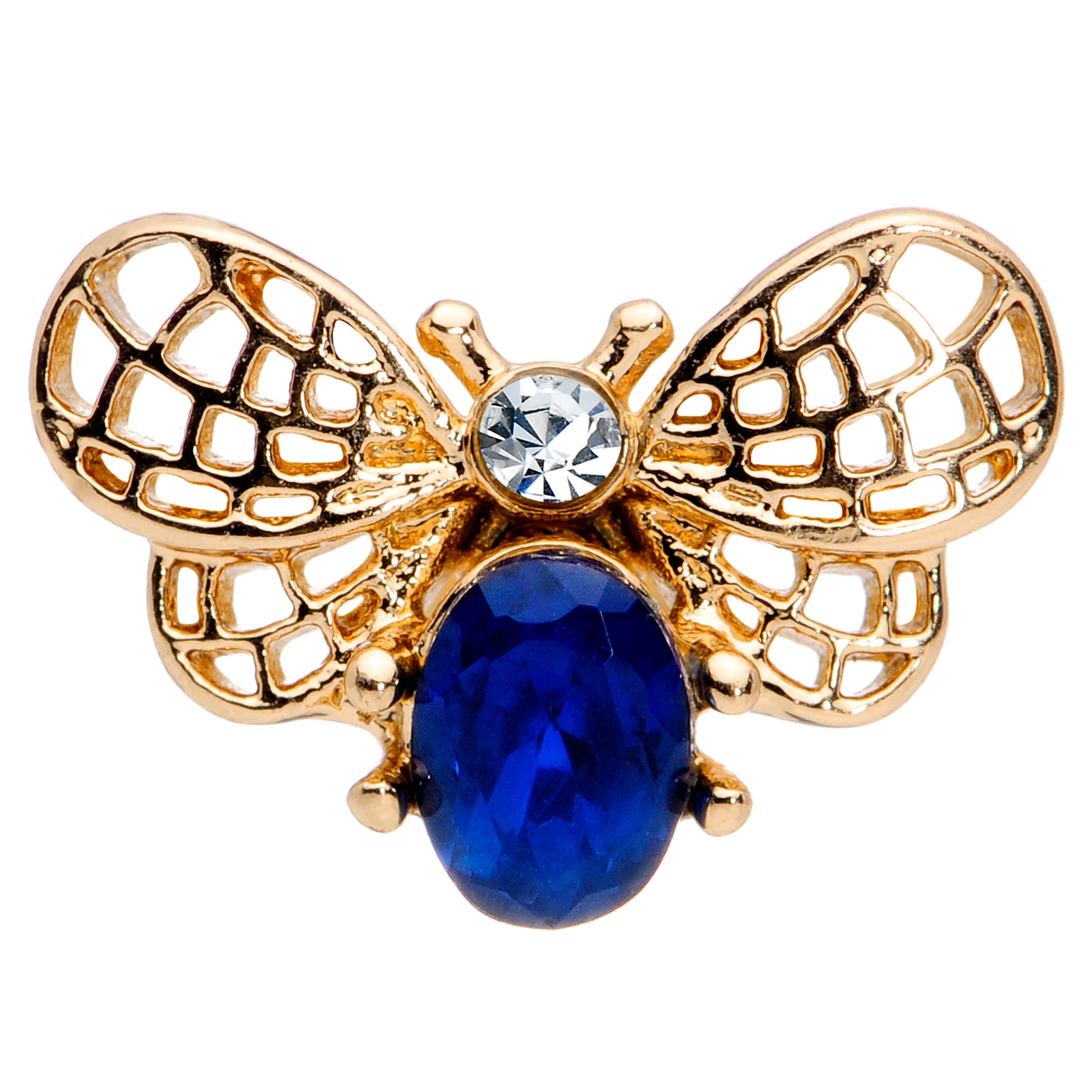 16G 1/4 Blue Gem Gold Tone Beautiful Bee Cartilage Tragus Earring