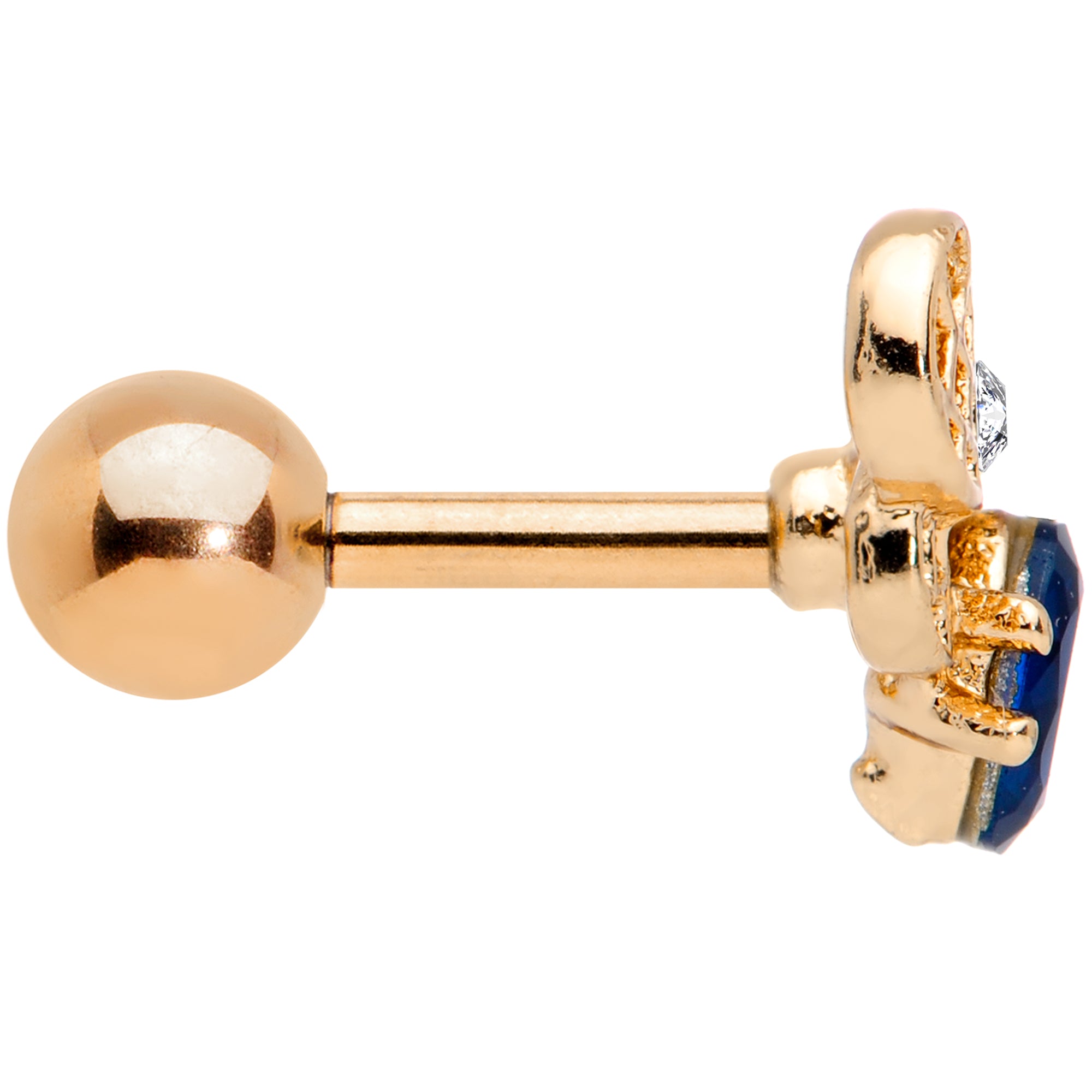 16G 1/4 Blue Gem Gold Tone Beautiful Bee Cartilage Tragus Earring