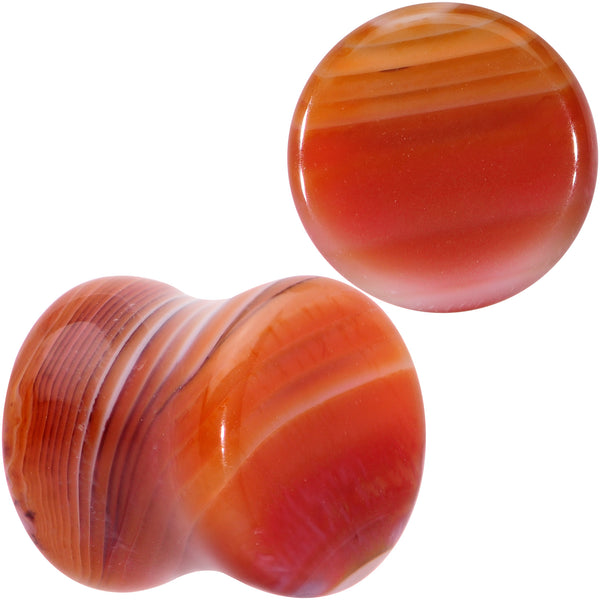 Red Line Agate Stone Double Flare Plugs (STN-696) - Natural Stone Ear Gauges, Pick Your Size