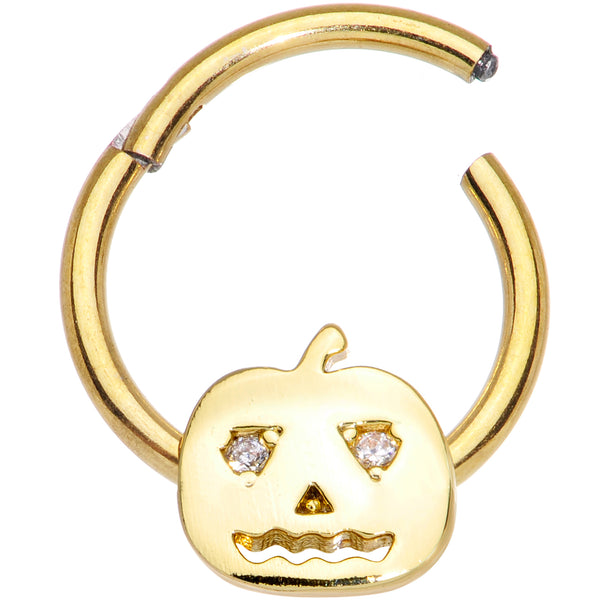 16 Gauge 3/8 Clear CZ Gold Tone Pumpkin Halloween Hinged Segment Ring