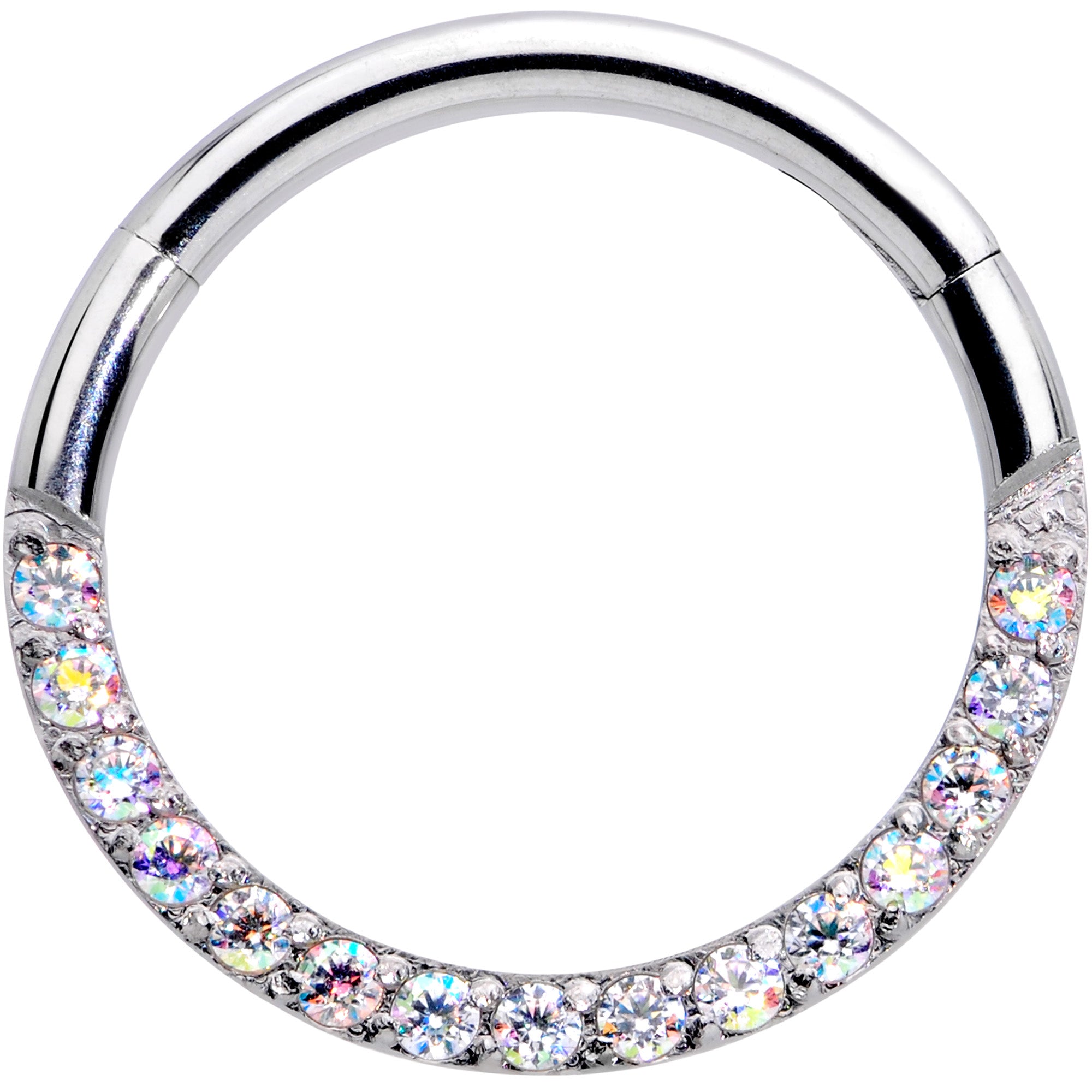 16G 3/8 Aurora Gem Paved Elegance Hinged Segment Ring