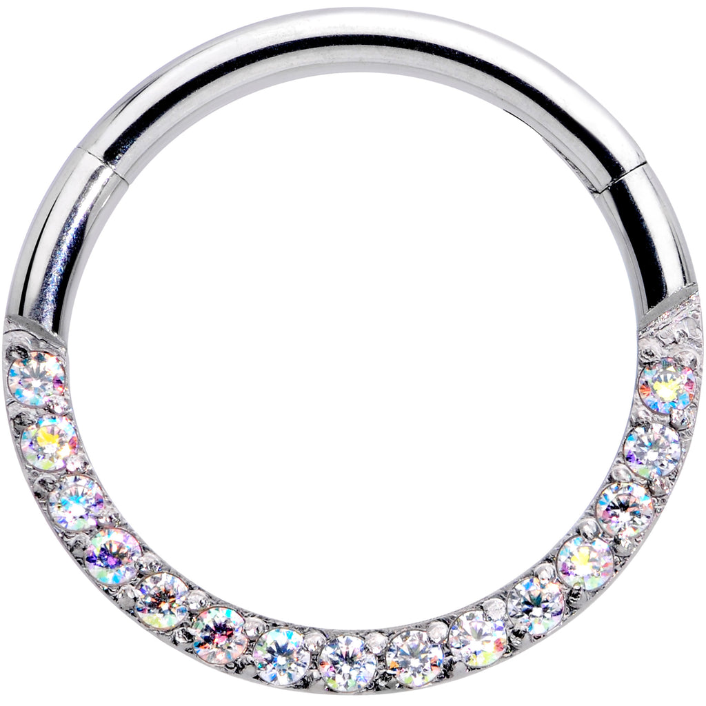 16G 3/8 Aurora Gem Paved Elegance Hinged Segment Ring