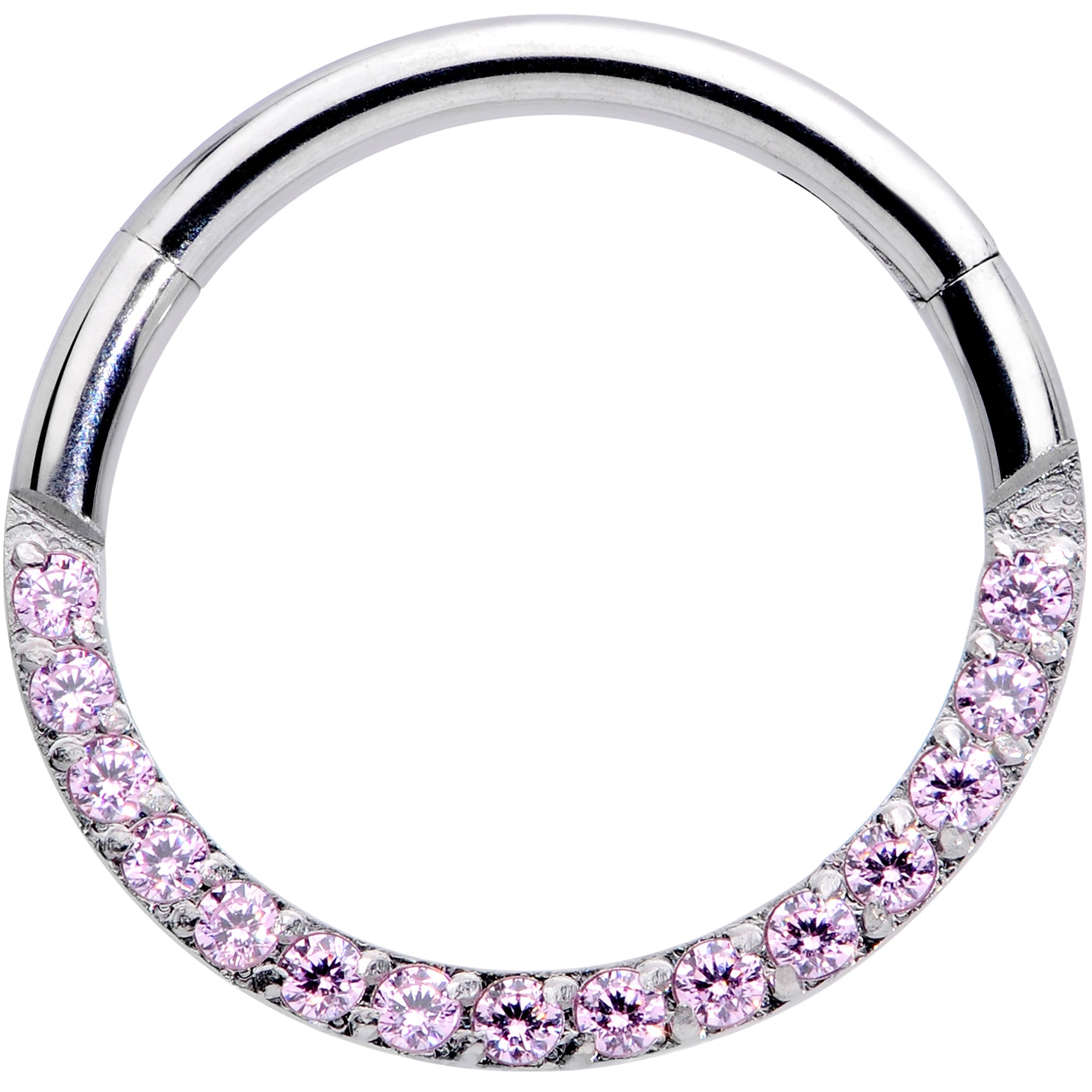 16G 3/8 Pink Gem Paved Elegance Hinged Segment Ring