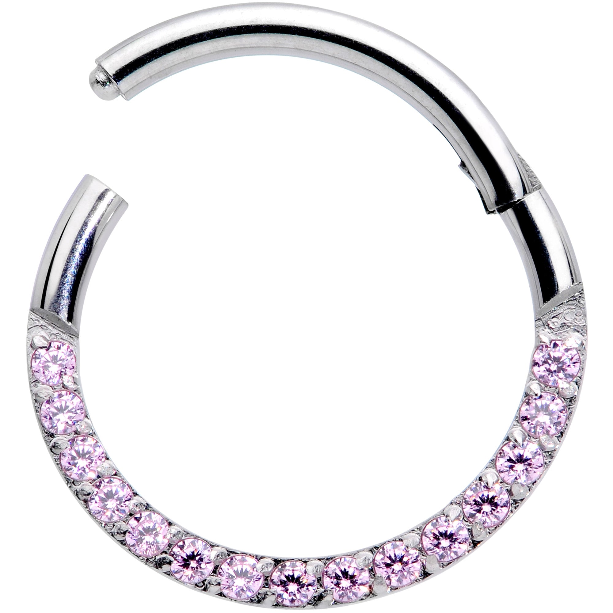 16G 3/8 Pink Gem Paved Elegance Hinged Segment Ring