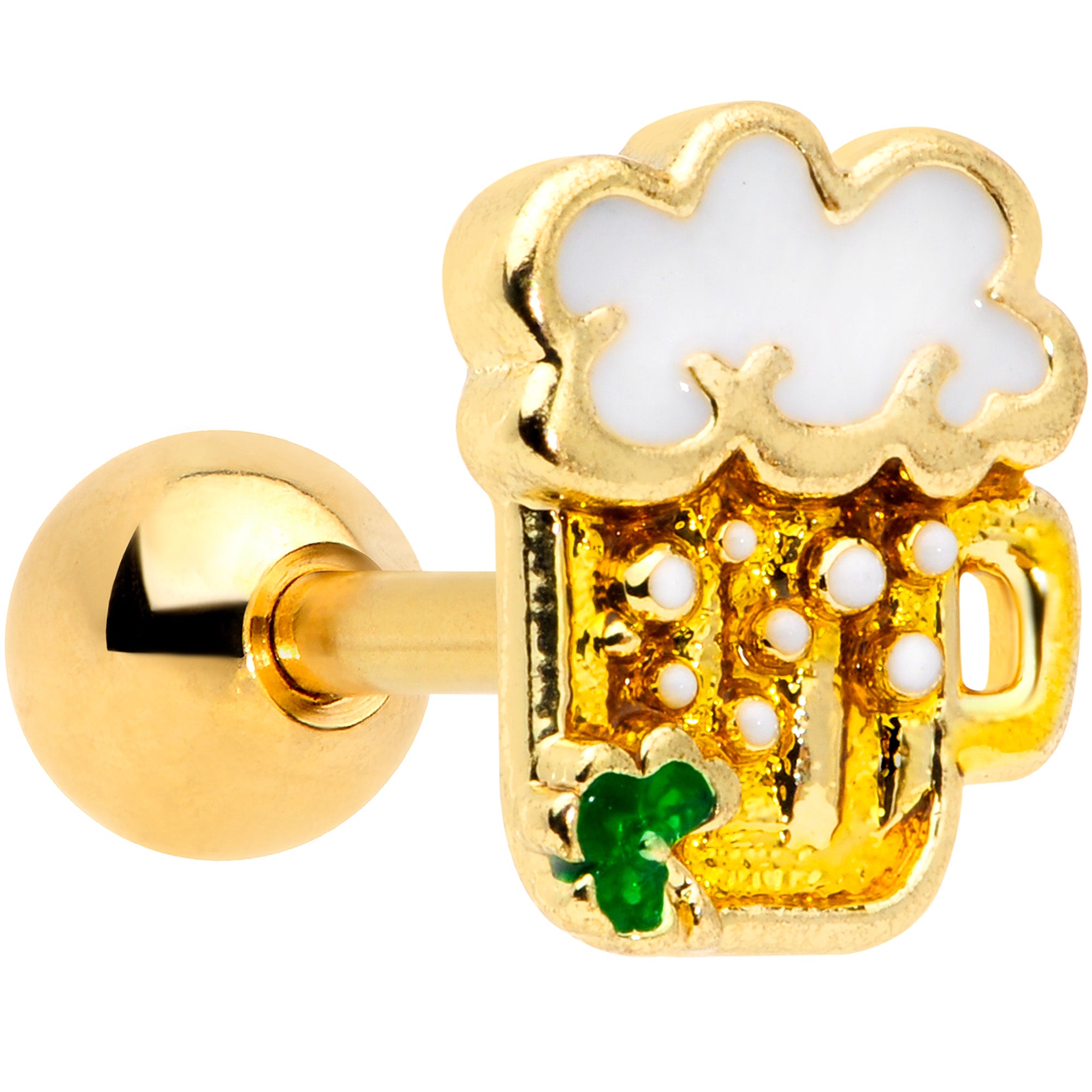 16G 1/4 Gold Tone St Patricks Beer Mug Cartilage Tragus Earring
