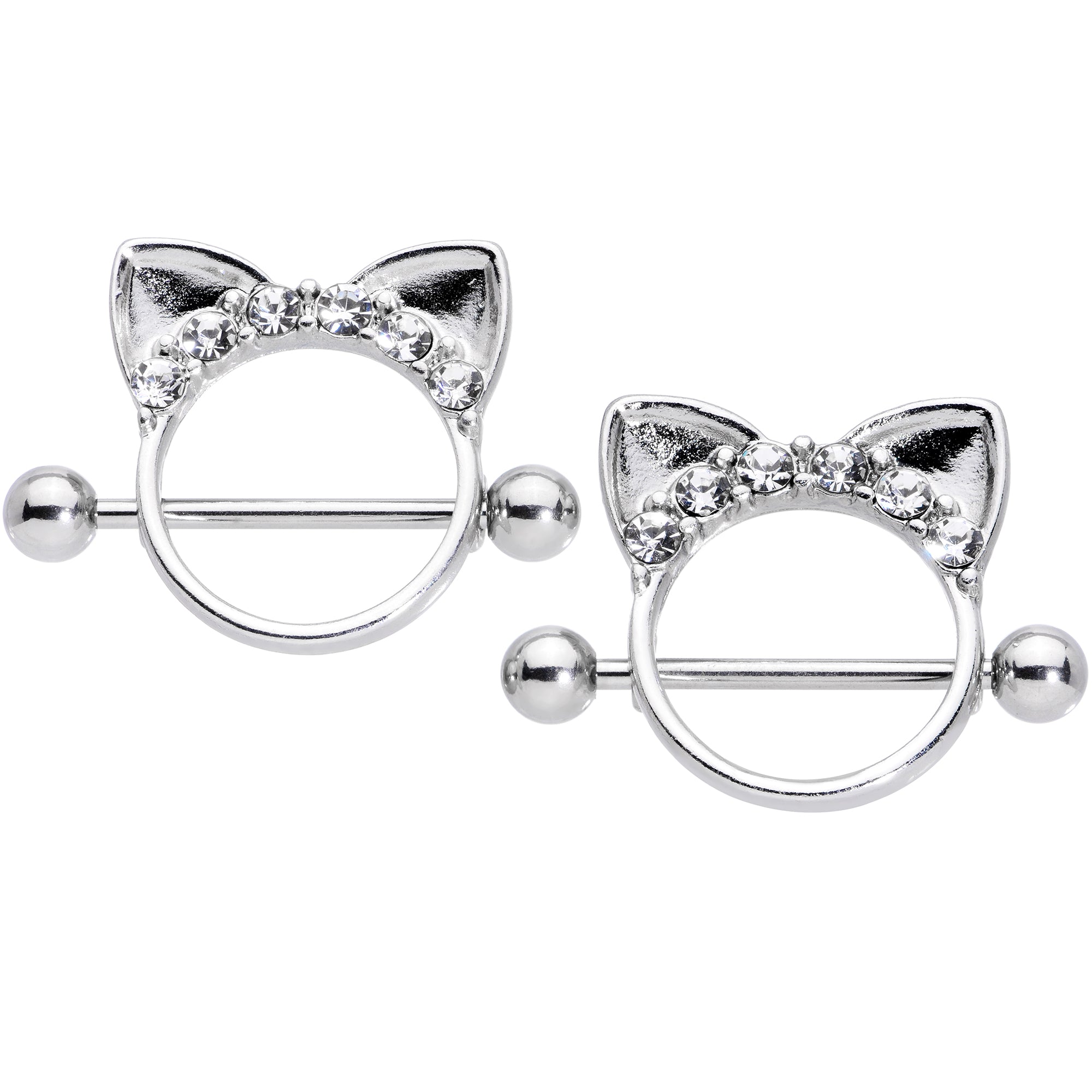 14G 9/16 Clear Gem Kitty Cat Ears Nipple Shield Set