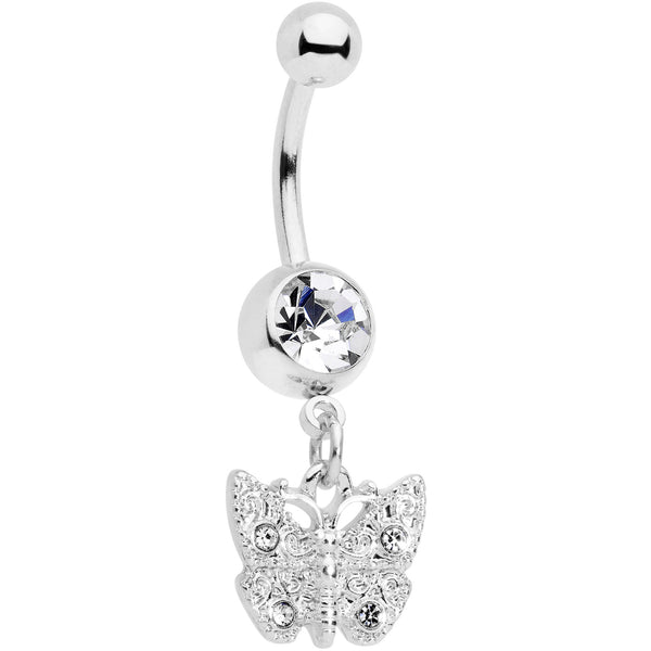 Clear Gem Baroque Butterfly Dangle Belly Ring