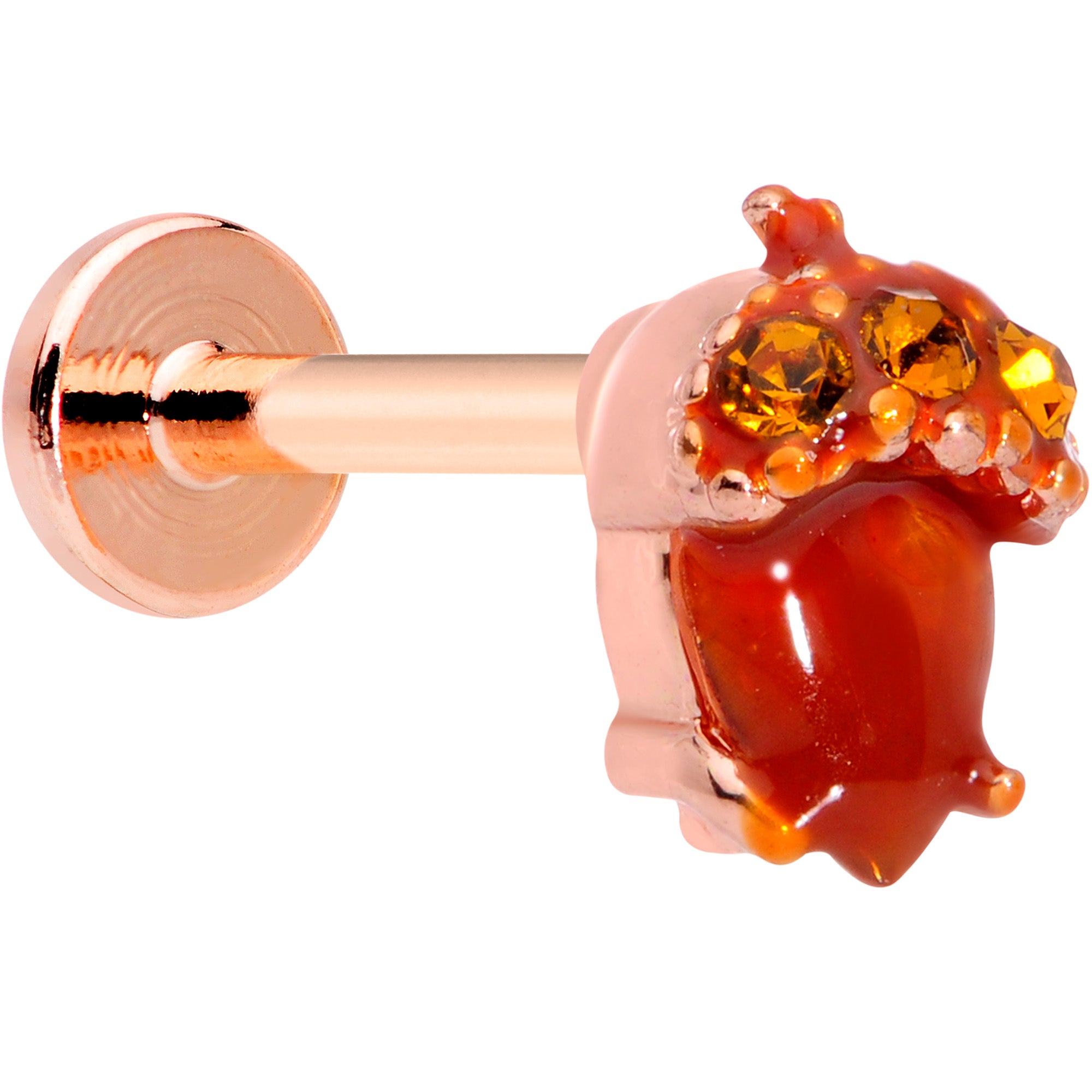 16G 5/16 Rose Gold Hue Brown Gem Fall Acorn Labret Monroe Tragus