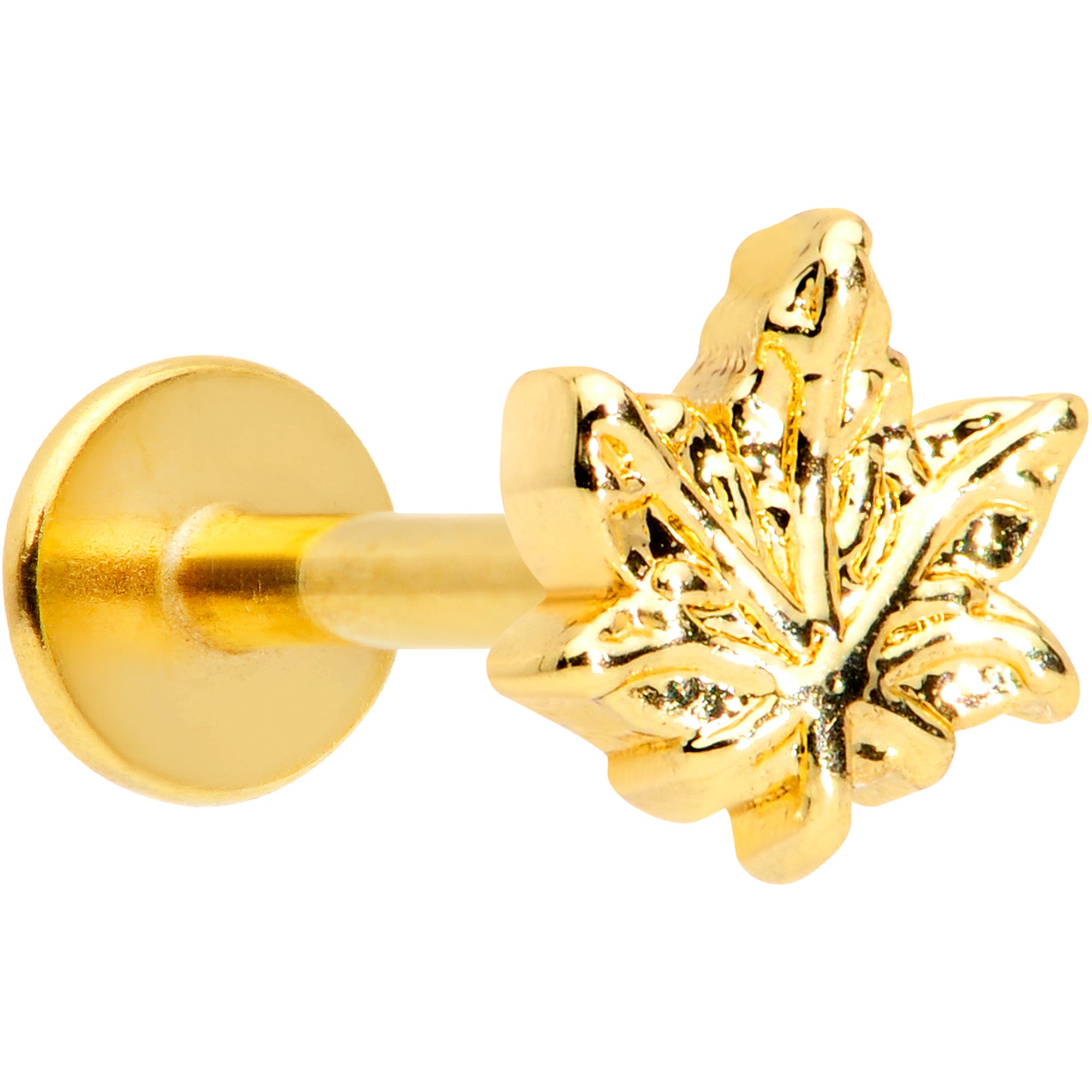 16G 5/16 Gold Tone Pot Leaf Labret Monroe Tragus