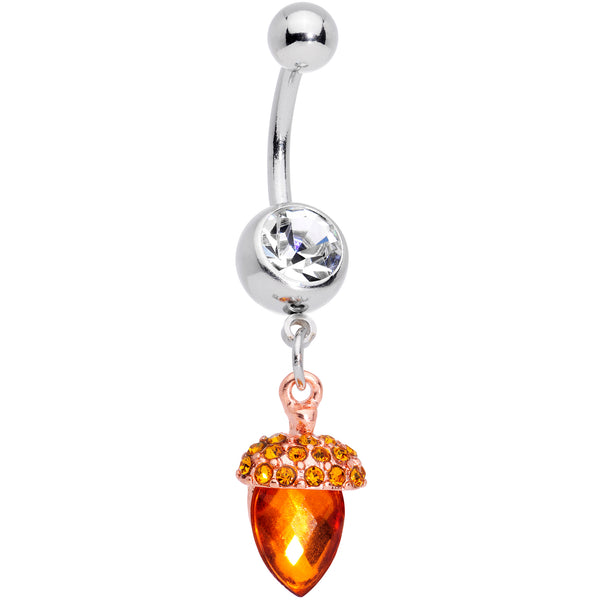Clear Brown Gem Fall Autumn Acorn Dangle Belly Ring