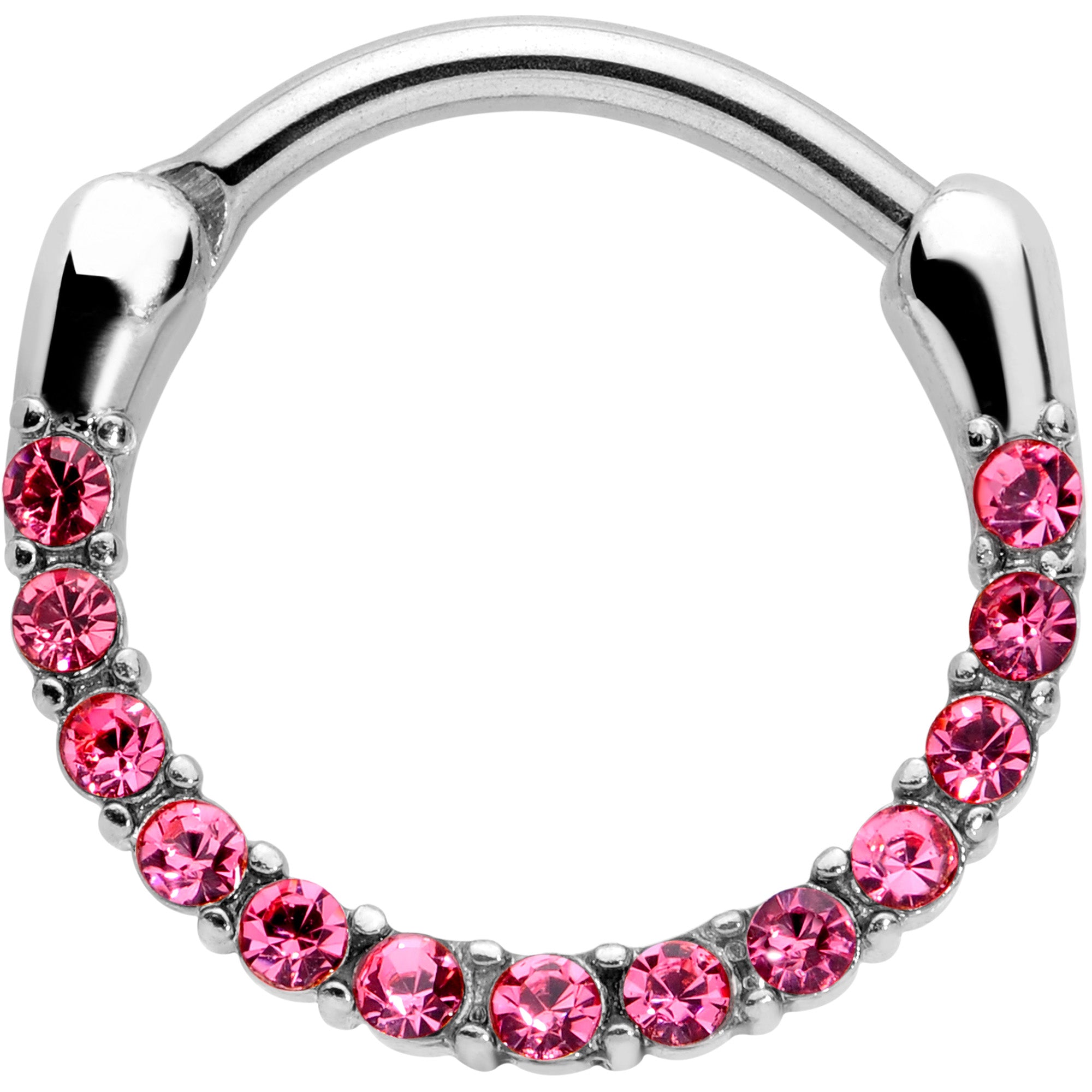 16G 3/8 Pink Gem Paved Cartilage Clicker