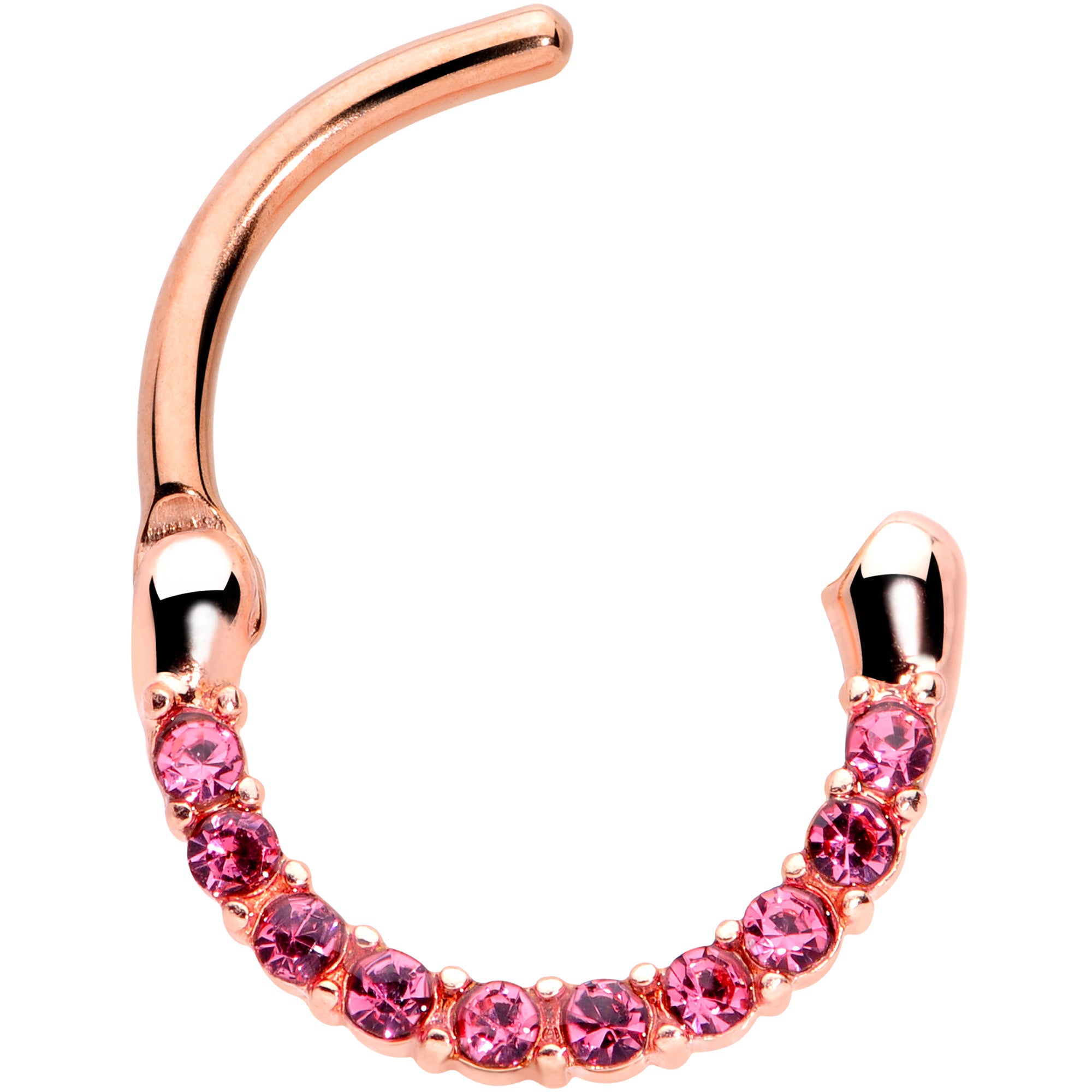16G 5/16 Pink Gem Rose Gold Tone Paved Cartilage Clicker