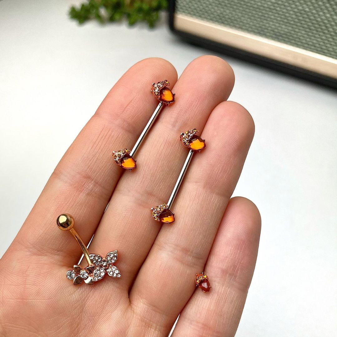 16G 5/16 Brown Gem Fall Autumn Acorn Labret Monroe Tragus