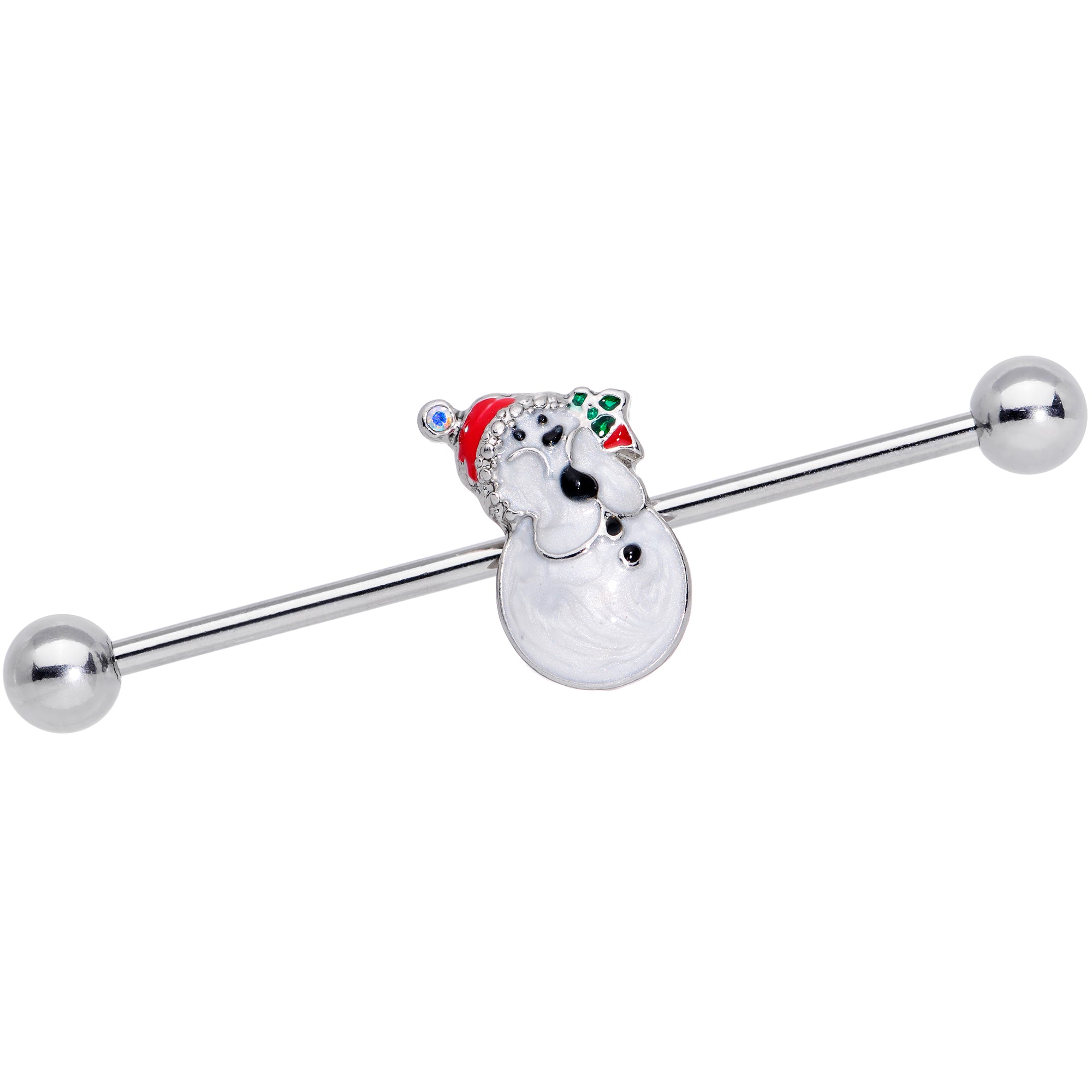 14G Aurora Green Gem Snowman Christmas Industrial Barbell 38mm