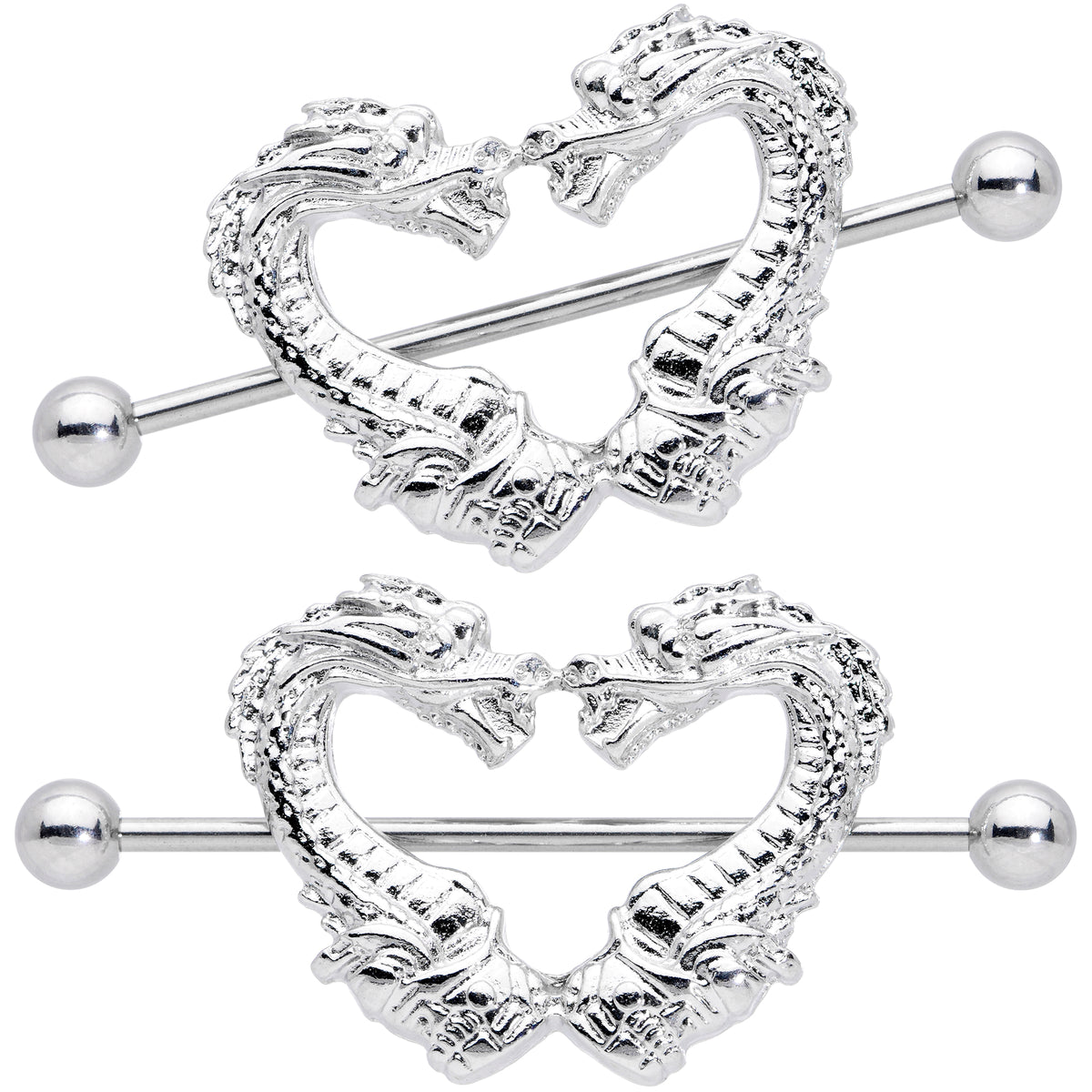 Pair Of 14g (1.6mm) 25mm Surgical Steel Nipple Barbells With CZ Dragon Eye Shields