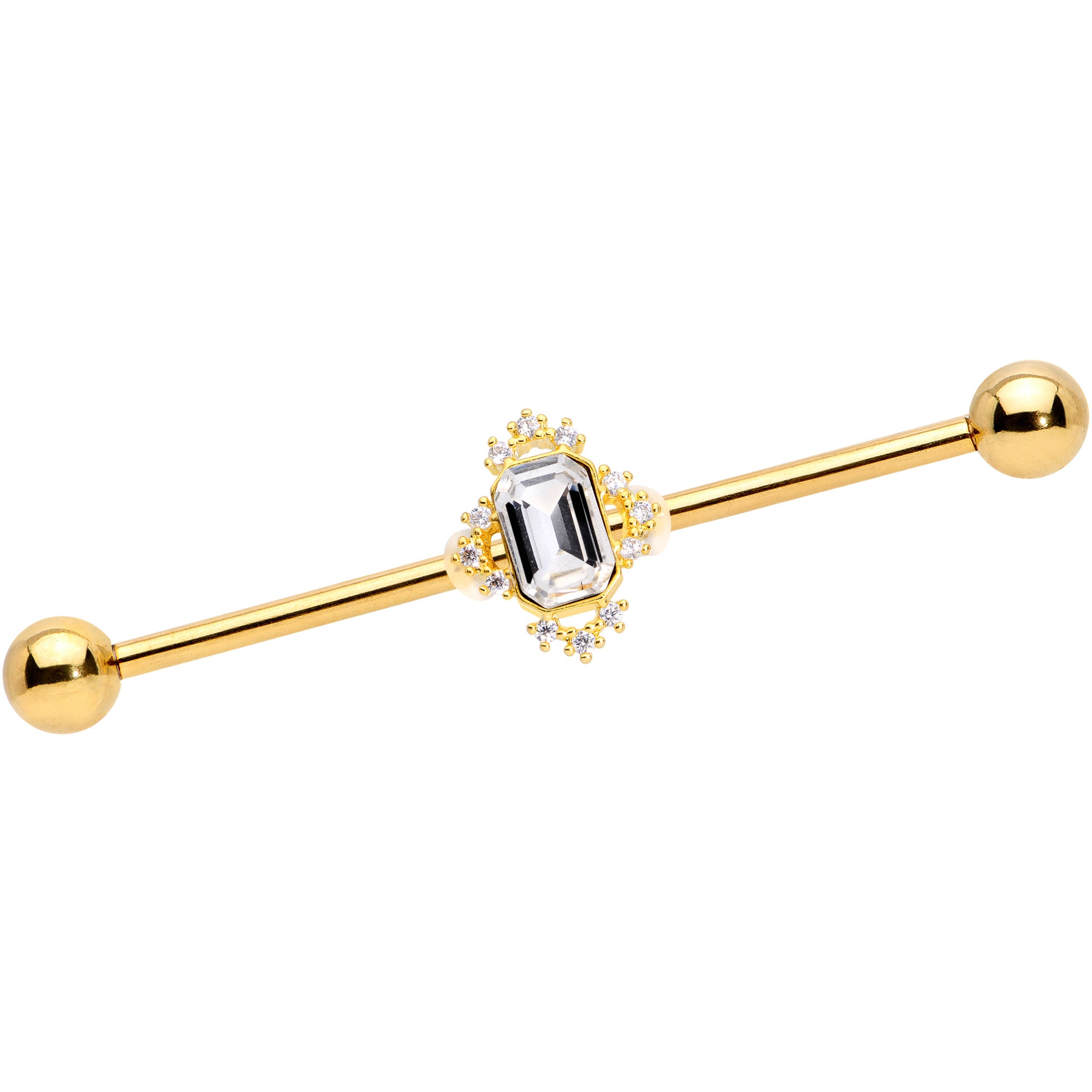 Barbell Rectangular 14G Clear Gem Gold Tone Regal Rectangle Industrial Barbell 38mm