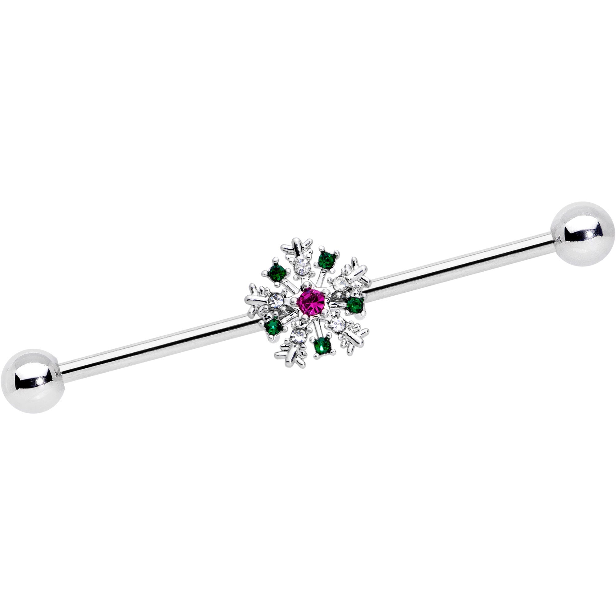 14G Clear Red Gem Christmas Industrial Barbell 38mm